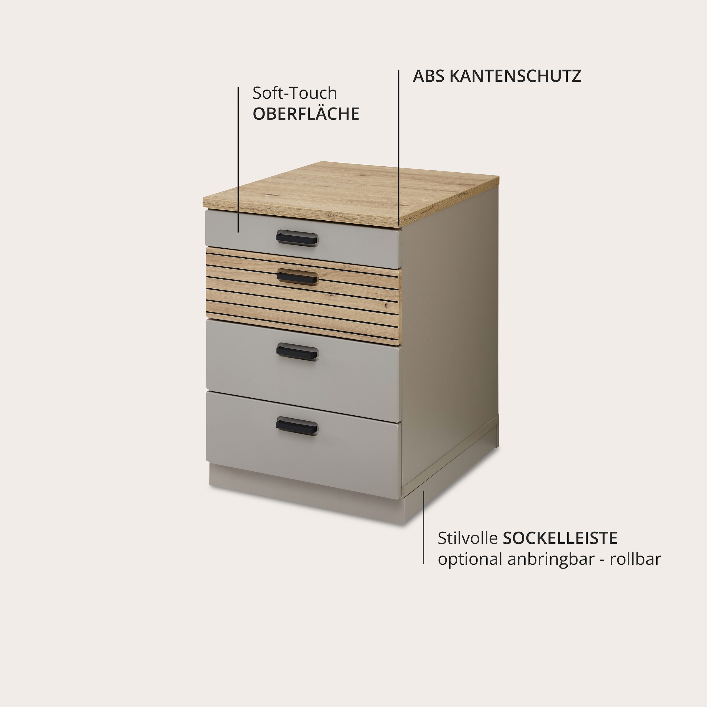 Innostyle Rollcontainer »Rollcontainer Glenn, 45 x 66 x 55 cm (B/H/T)« 1 Stk. tlg. inkl. Filzeinlage, 4 Rollen(2 mit Bremsen) oder Sockel, SK Soft-Close