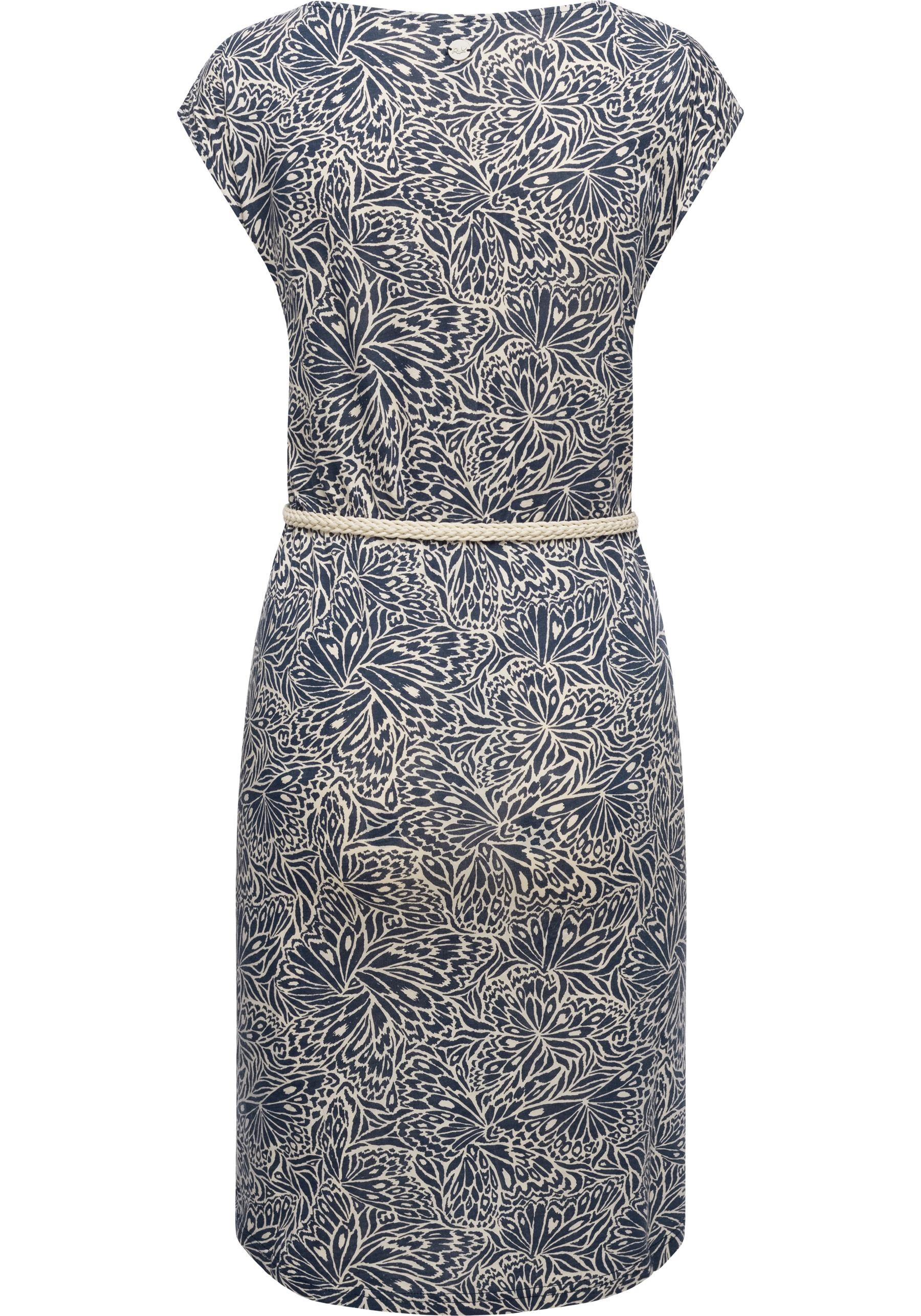 Shirtkleid RAGWEAR "Lilithe YOUMODO", Damen, Gr. S (36), Normalgrößen, blau (dunkelblau), 50% Baumwolle, 50% Modal, tailliert knieumspielend, Rundhals, Ärmel ohne Ärmelschlitz normaler Saum, Kleider Shirtkleid, Sommerkleid mit Alloverprint und Flechtgürte 2