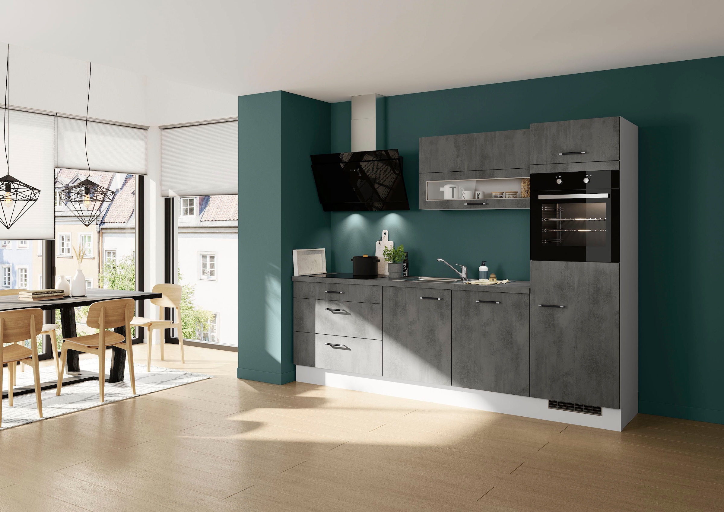 IMPULS KÜCHEN Küche »"Prag", Ausrichtung wählbar, Schubkästen mit Soft-Close,«, vormontiert, wahlweise mit E-Geräten, mit Vollauszug, Breite 270 cm