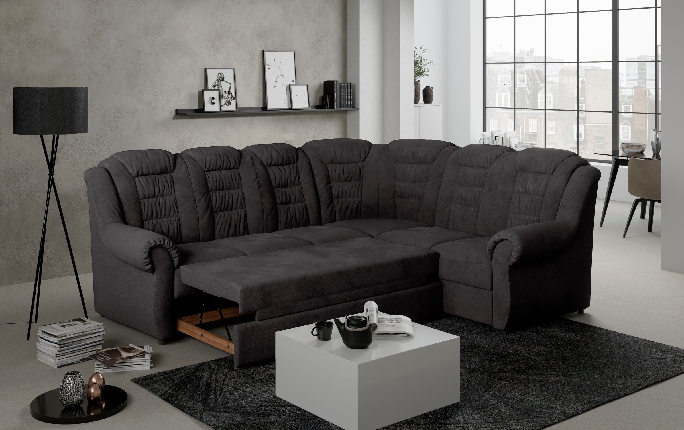 Home affaire Ecksofa »Boston L-Form«, mit hoher Rückenlehne, wahlweise mit Bettfunktion & Stauraum