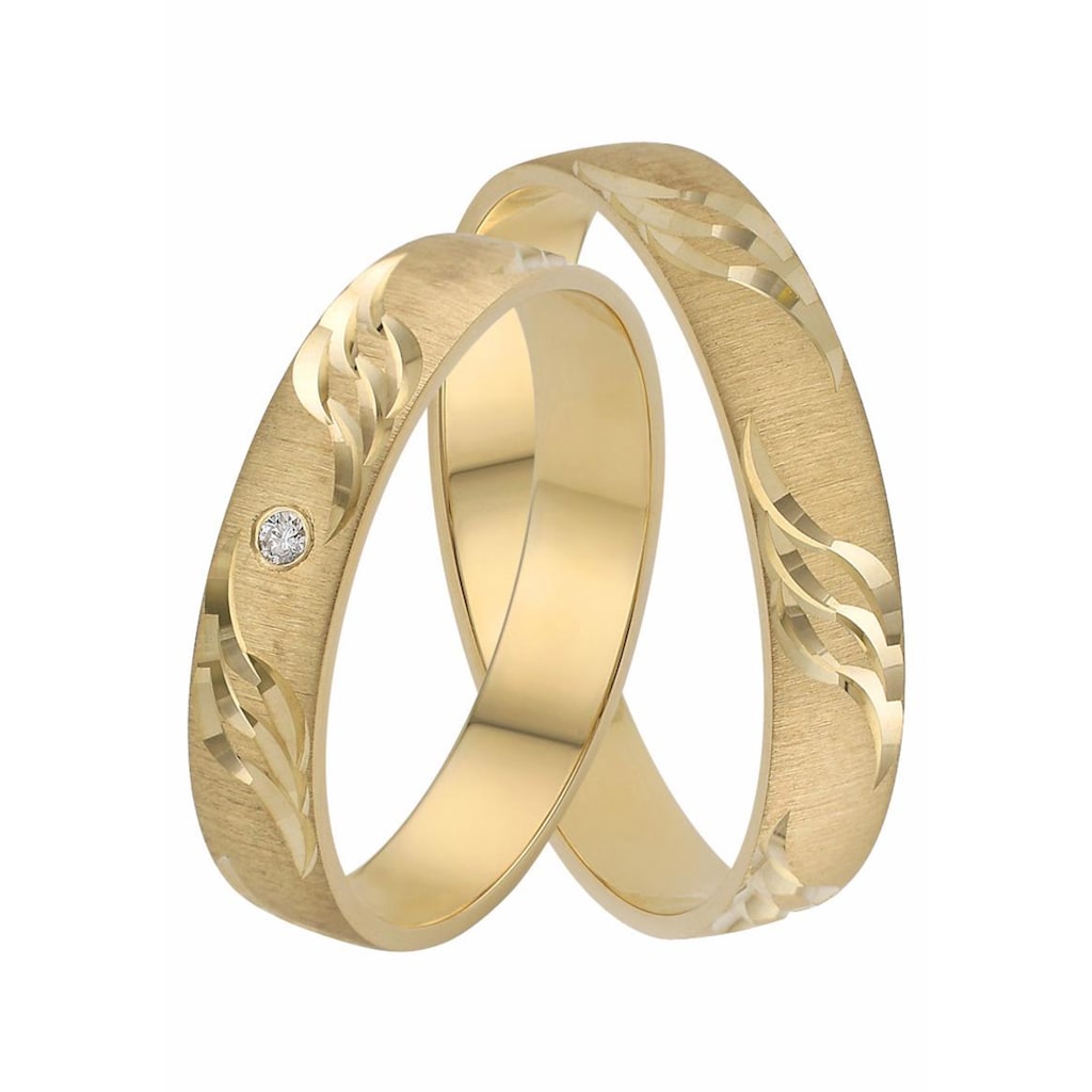 Firetti Trauring »Schmuck Geschenk Gold 375 Hochzeit Ehering "LIEBE" Welle«, Made in Germany, wahlweise mit oder ohne Brillant