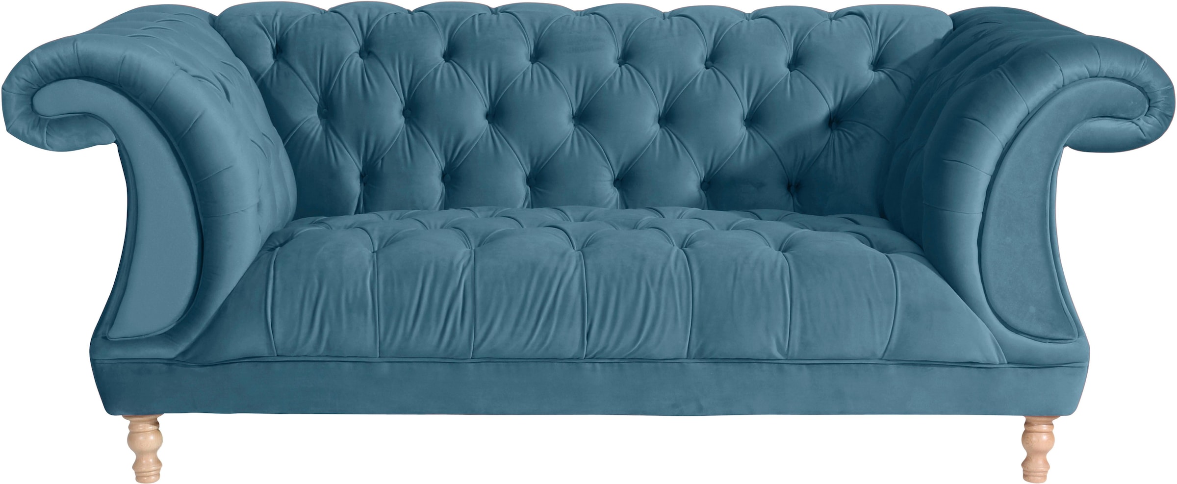 Max Winzer Chesterfield-Sofa "Isabelle", mit Knopfheftung & gedrechselten Füßen in Buche natur, Breite 200 cm