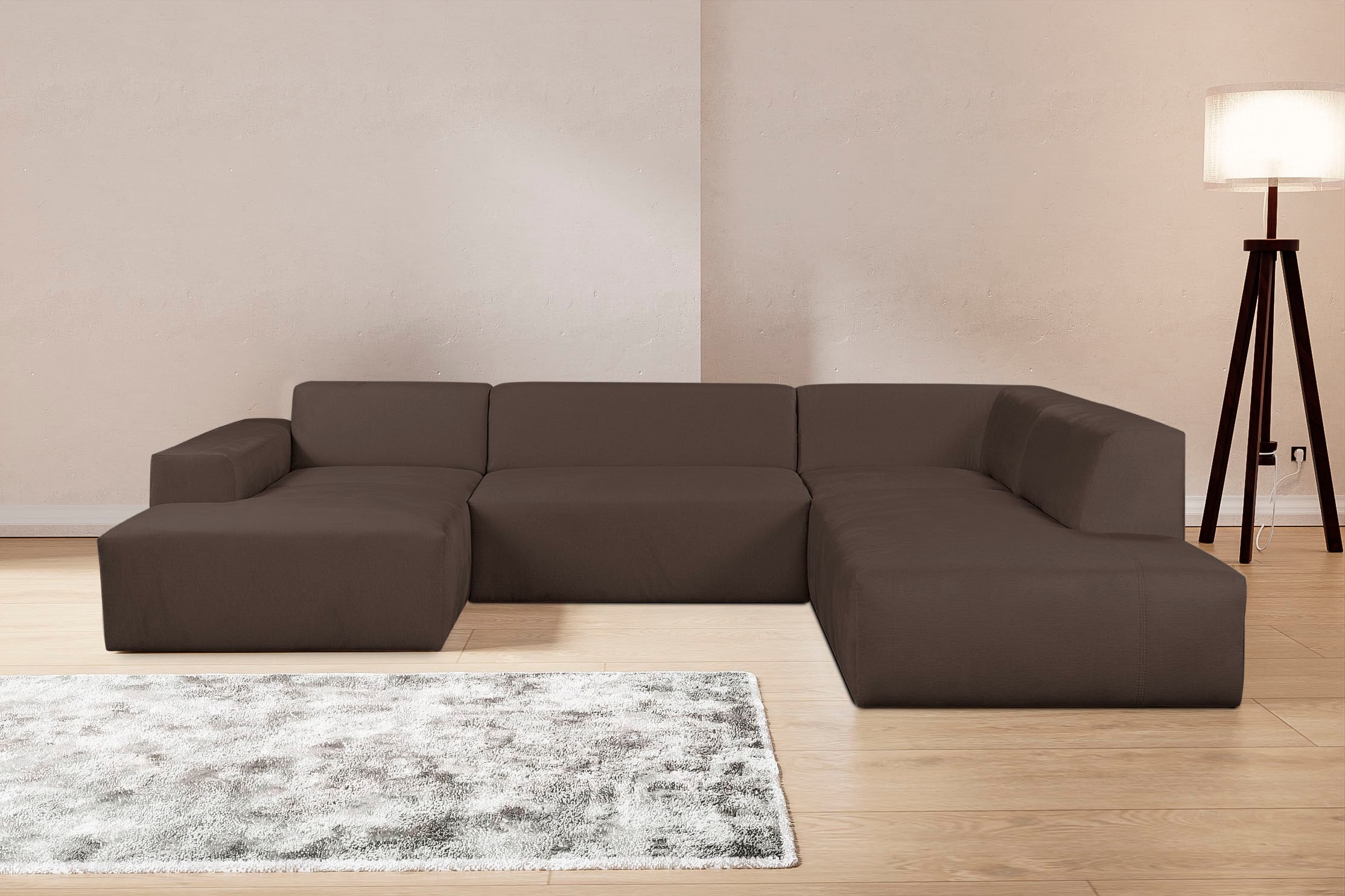 WERK2 Wohnlandschaft "Zeus-U 330 cm breit, viel Platz, modern und zeitlos" Curvy Trend mit urbaner Optik auch in weichem Cord, U-Form