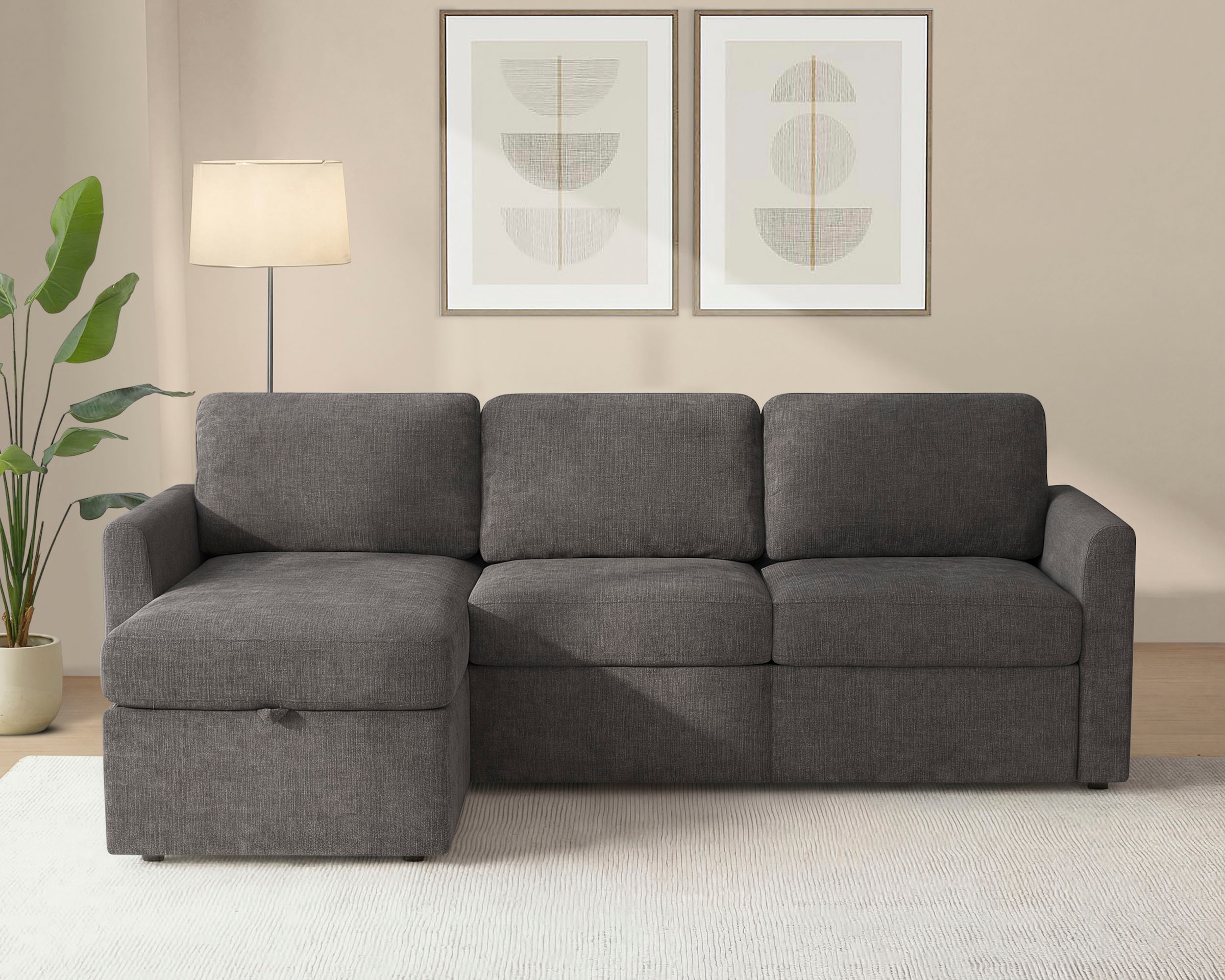 Dorel Home Ecksofa »NORDHUS, L-Form, 200 cm, Recamiere rechts/links montierbar« Recamiere, Stauraum, Cord und feiner Webstoff-Bezug