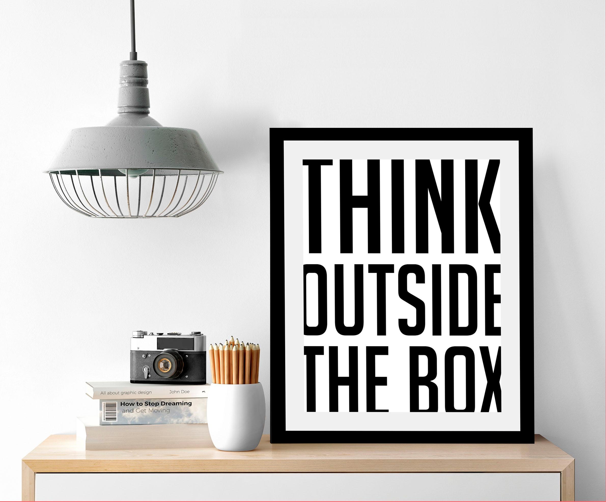 queence Bild "Think outside", Sprüche & Texte-Schriftzug-Schwarz-Weiß-Motiv günstig online kaufen