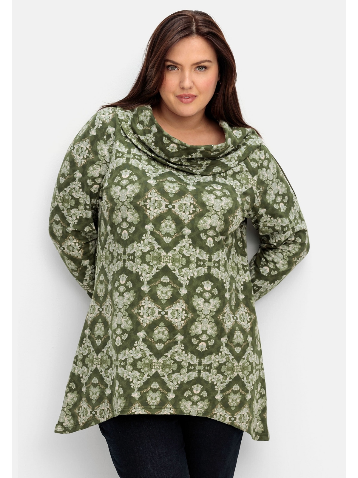 Sheego Sweatshirt »Große Größen«, mit Ornamentdruck und Zipfelsaum