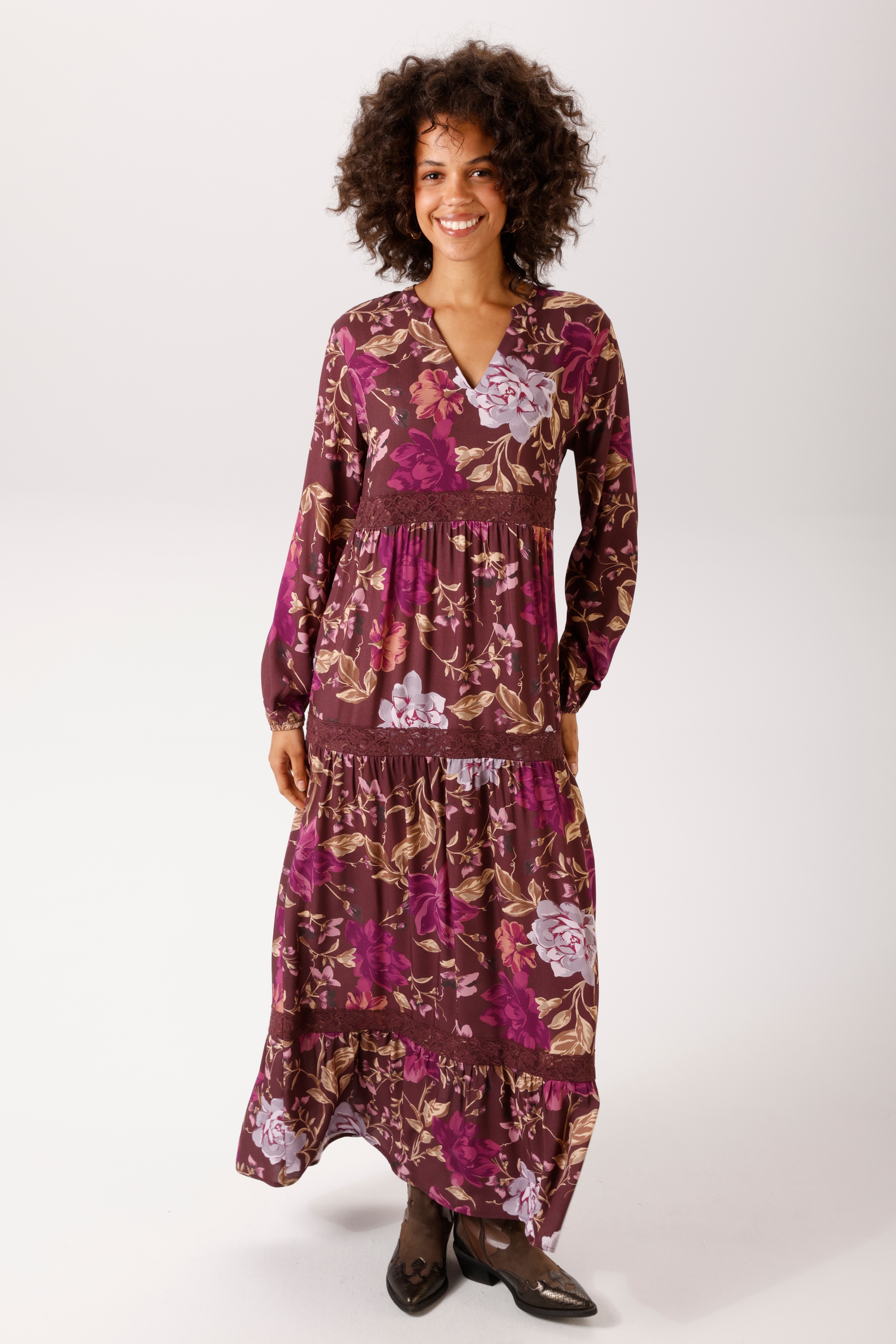 Aniston CASUAL Maxikleid mit Spitzenborten verziert - NEUE KOLLEKTION