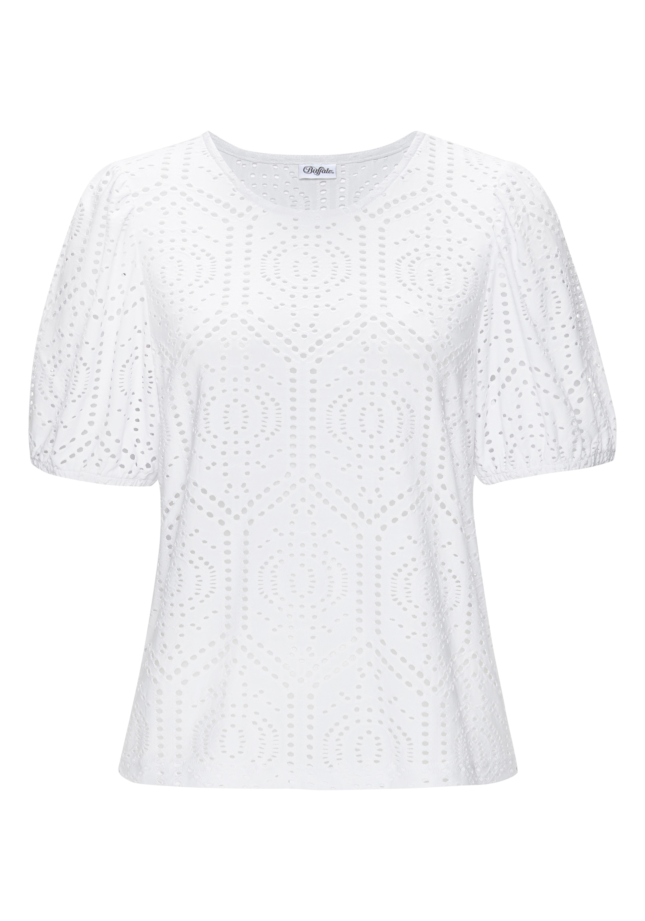 Buffalo Rundhalsshirt mit Lochstickereien, Cut-Outs