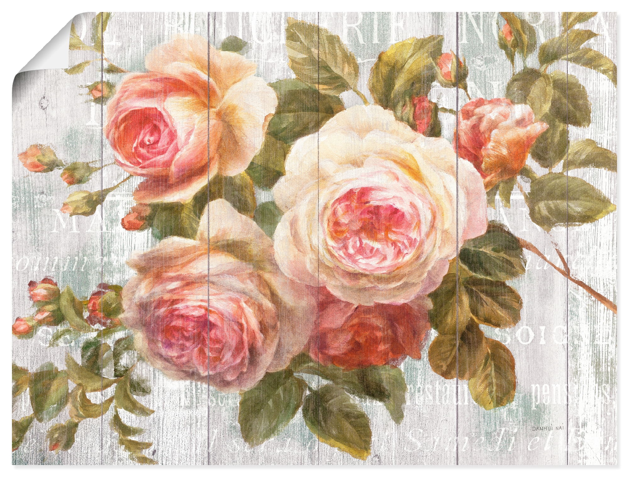 Wandbild »Vintage Rosen auf Holz«, Blumen, (1 St.), als Leinwandbild, Poster,...