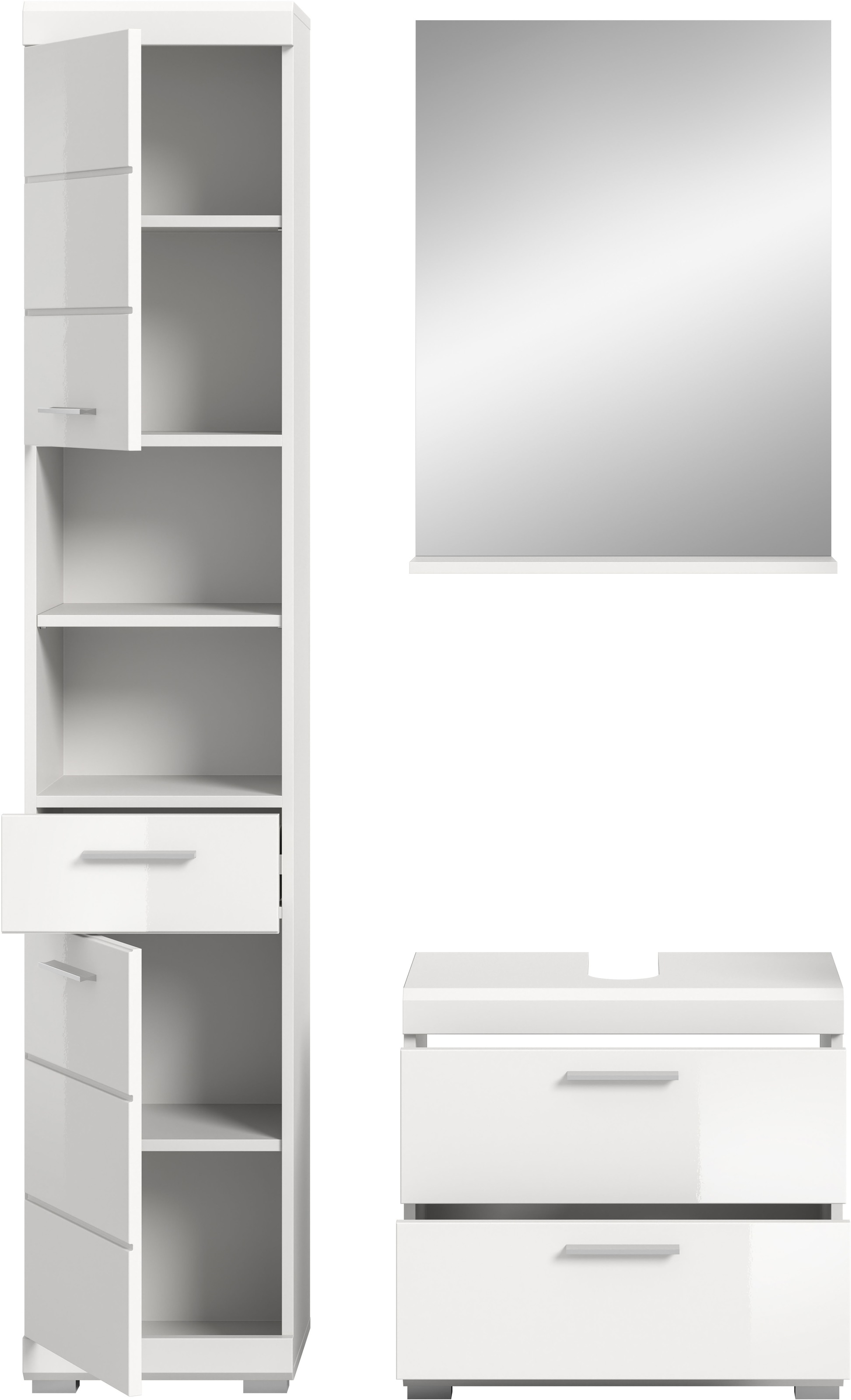 INOSIGN Badmöbel-Set »Siena, 3 teilig, bestehend aus:«, (Set), Hochschrank, Waschbeckenunterschrank, Spiegel