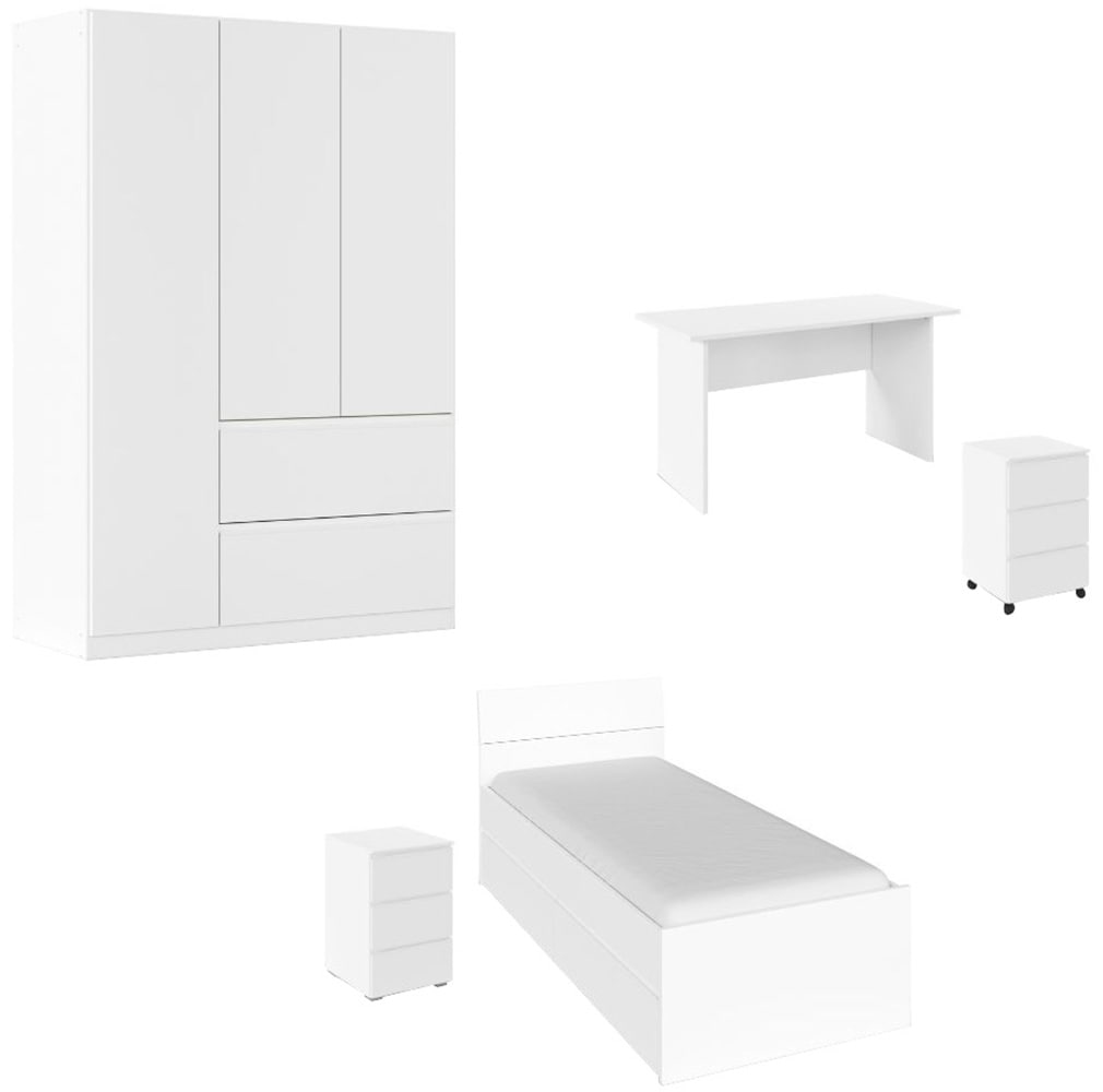 rauch "Komplettzimmer Schlafzimmer-Set (5-St.) Jugendzimmer-Set JOEL" Set, Bett 90x200 oder 140x200 cm, Ausstattungspakete BASIC/CLASSIC/PREMIUM, 5 Stk. tlg. Bett 2 Breiten,Nachttisch,Tisch,Rollcontainer,Schrank MADE IN GERMANY