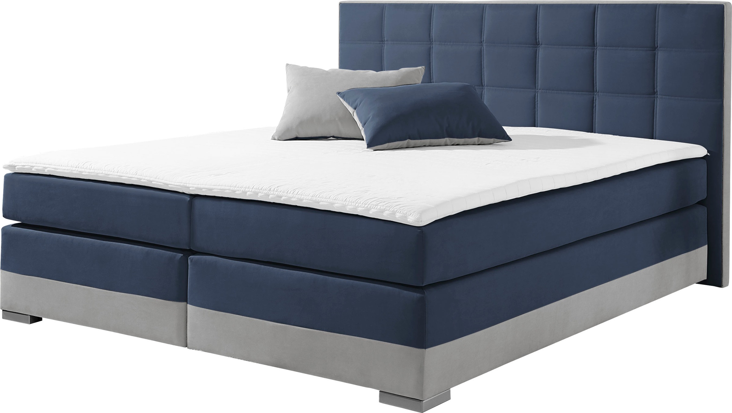 Boxspringbett HOME AFFAIRE, blau, B:193cm L:210cm, Komplettbetten, Boxspringbett, inklusive Topper und Wendekissen 3