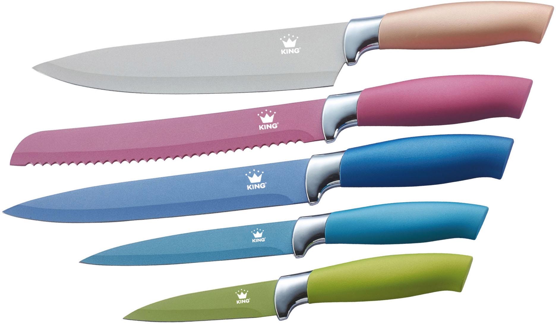 "Messer-Set KING ""Metallic"", bunt (grün, hellblau, mittelblau, pink, blassrosa), Edelstahl, Kochmesser-Sets"