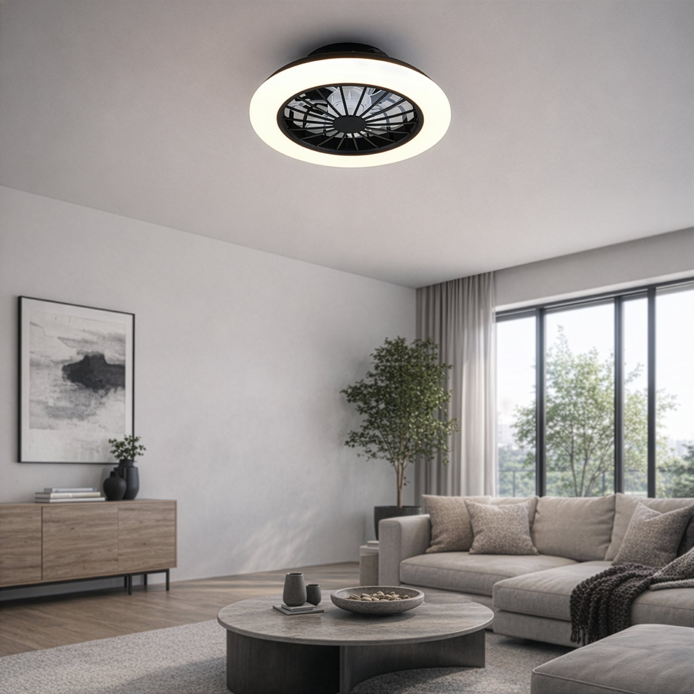 REALITY Leuchten LED Deckenleuchte »ROTSUND, Deckenventilator mit Licht Ø 38cm, inkl Fernbedienung« LED-Board 1 Stk. Farbwechsler | warmweiß - kaltweiß Ventilator mit 5 Stufen, Vor- & Rücklauf, LED mit CCT Timer Nachtlicht