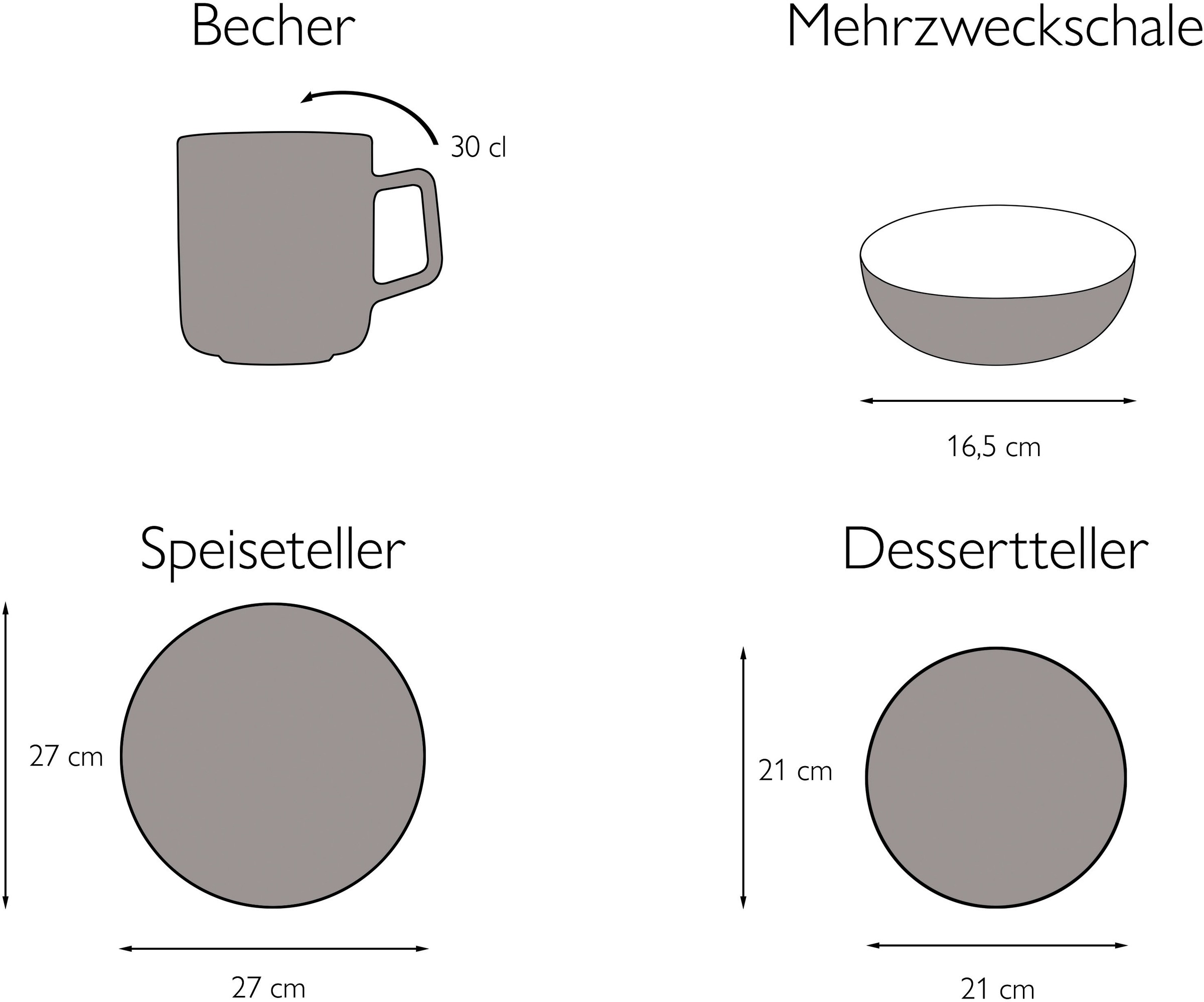 CreaTable Kombiservice »Geschirr-Set NATURE COLLECTION Nordic Style«, (Set, 16 tlg., Kaffeeservice und Tafelservice im Set, für 4 Personen), Service, handwerklicher Look, 16 Teile, für 4 Personen