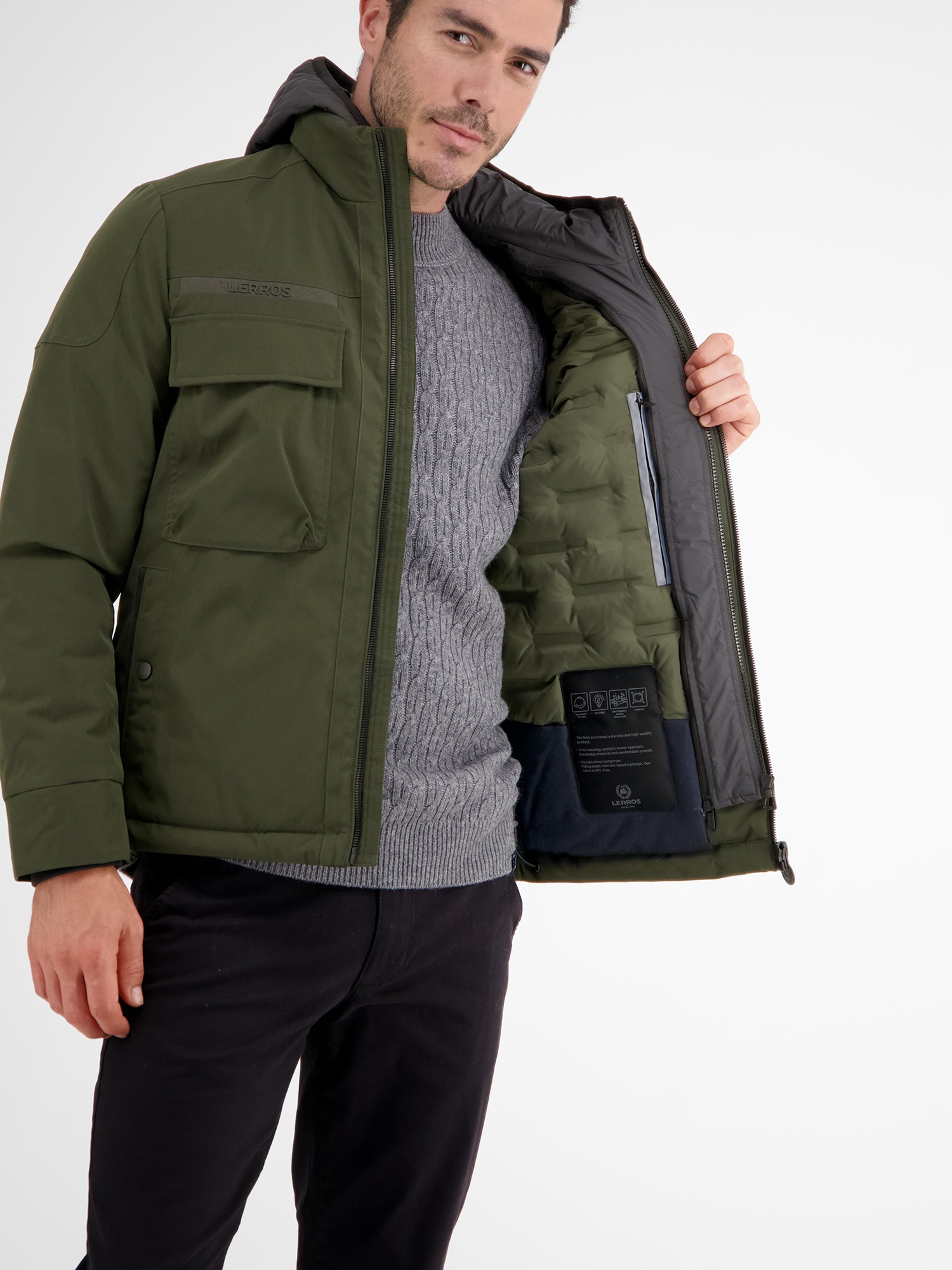 LERROS Outdoorjacke »LERROS Fieldjacket mit Kapuze, gefüttert«, mit Kapuze, Wasser- und windabweisend, atmungsaktiv