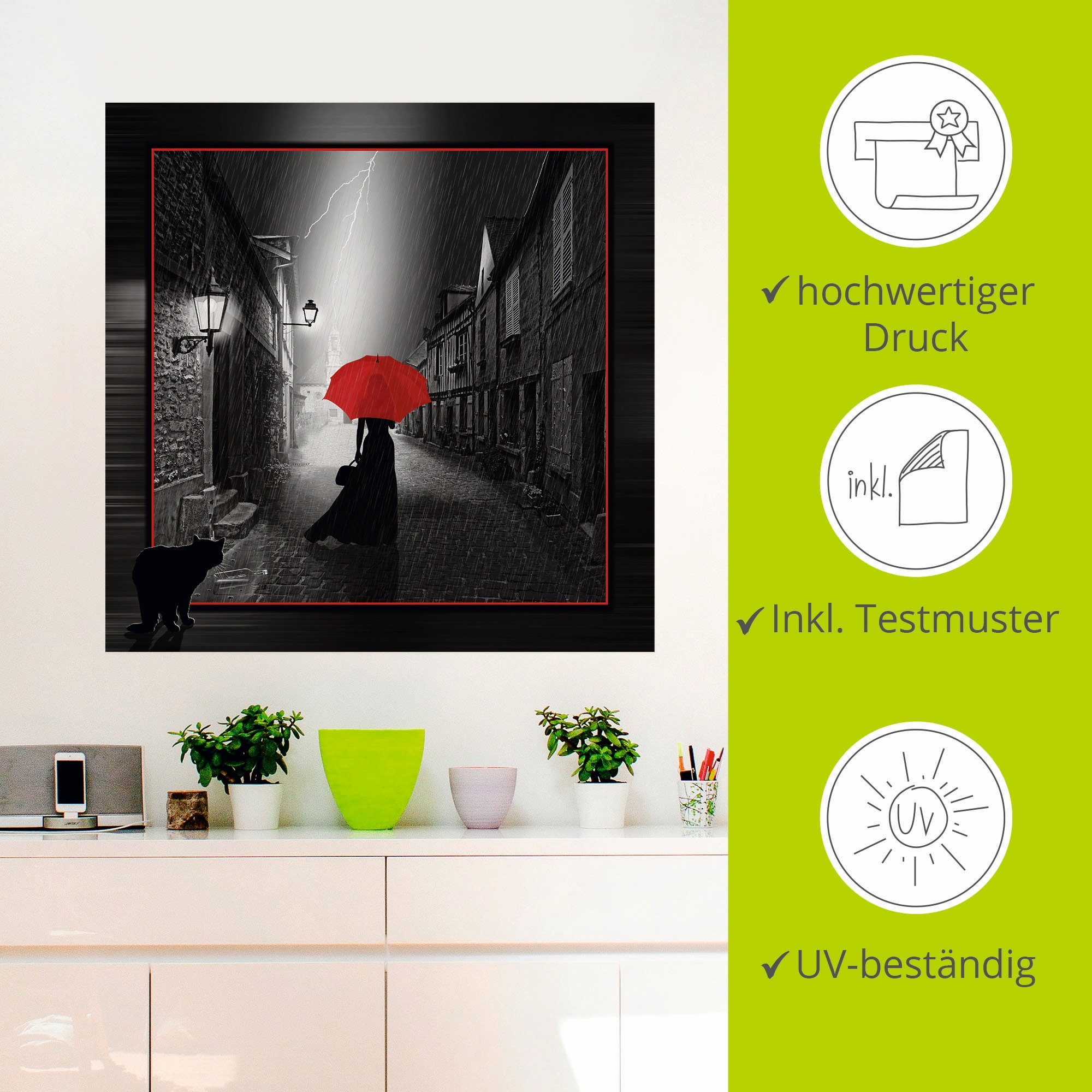 Artland Wandbild »Die Frau mit dem roten Schirm 2«, Frau, (1 St.), als Leinwandbild, Poster, Wandaufkleber in verschied. Größen