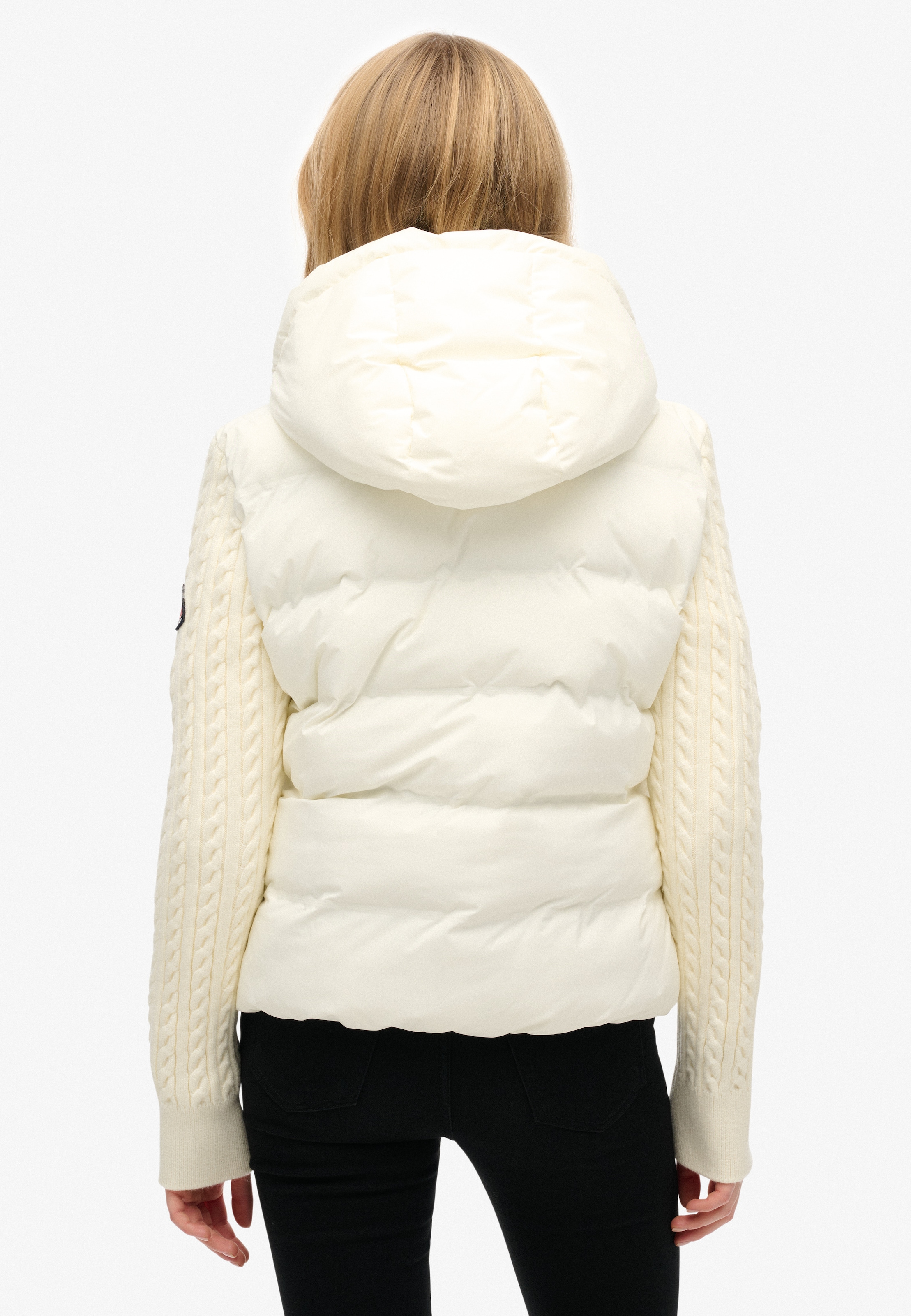 Superdry Steppjacke »CABLE KNIT SLEEVE HYBRID« Kunstfaser, Strickärmel, slim fit