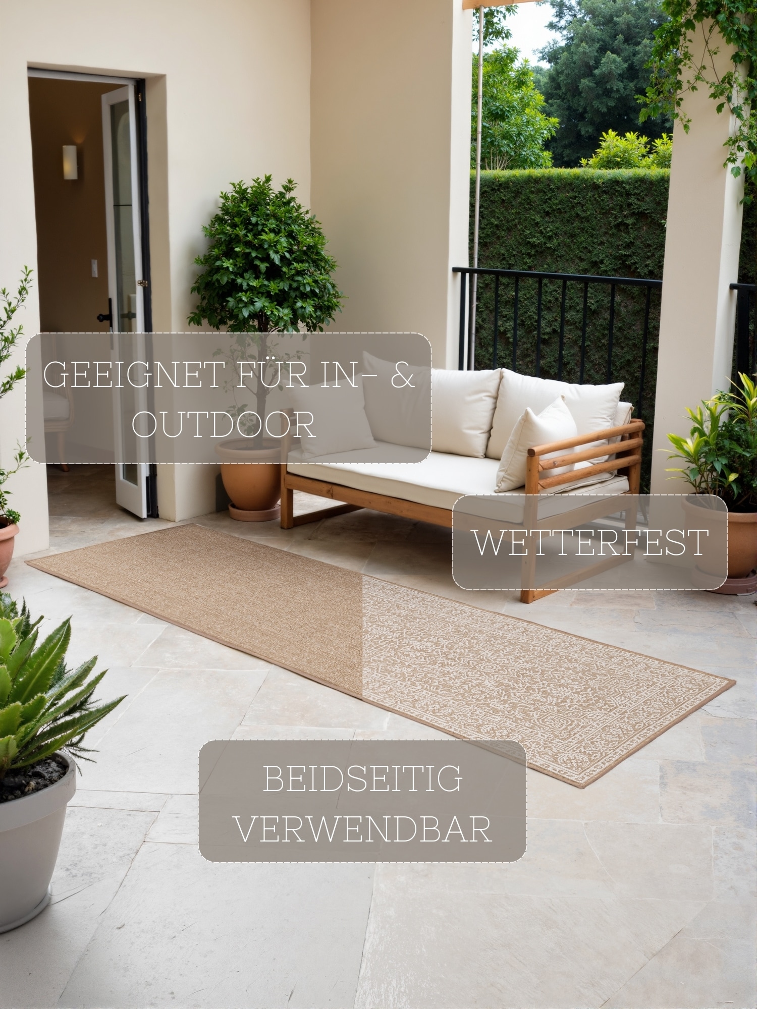 NORTHRUGS Outdoorteppich »Kona Wendeteppich«, rechteckig, 5 mm Höhe, In und Outdoor, Flachgewebe, wetterfest, pflegeleicht, robust