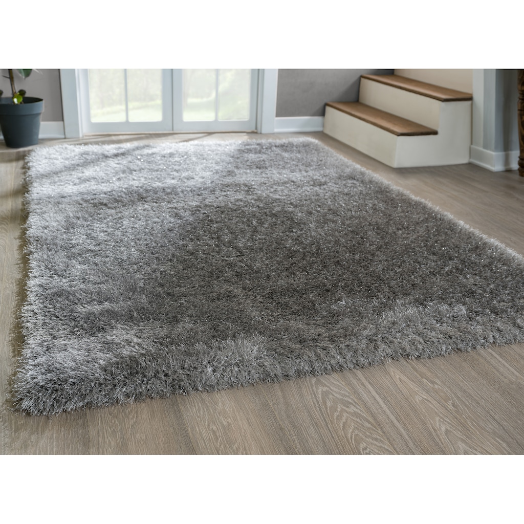 Wohnen Teppiche merinos Hochflor-Teppich »Glossy 411«, rechteckig, 70 mm Höhe, besonders weich durch Microfaser, Wohnzimmer grau