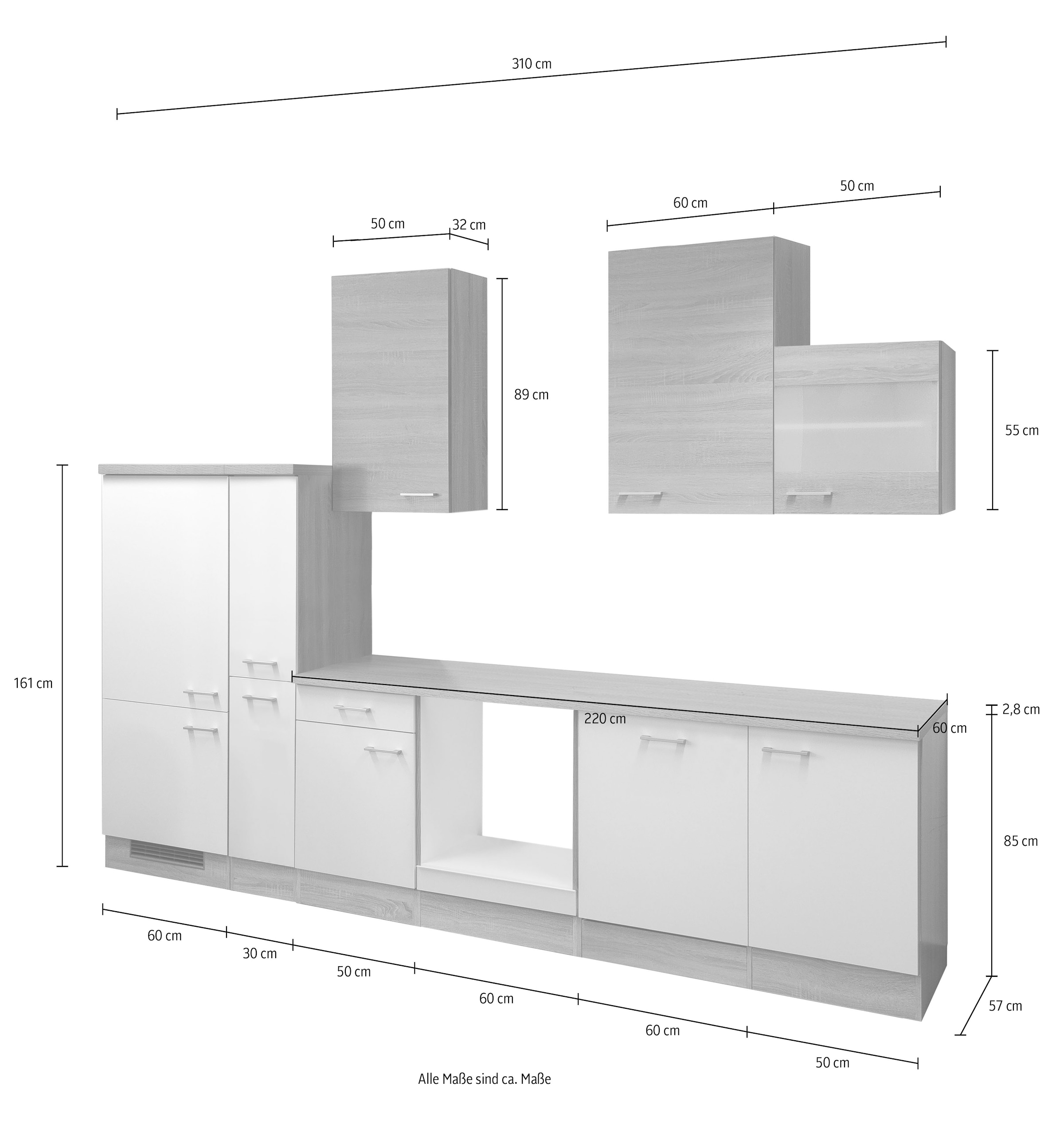 Flex-Well Küchenzeile »L-310-2609-000-SAMOA«, (L-310-2609-000-SAMOA), Gesamtbreite 310 cm