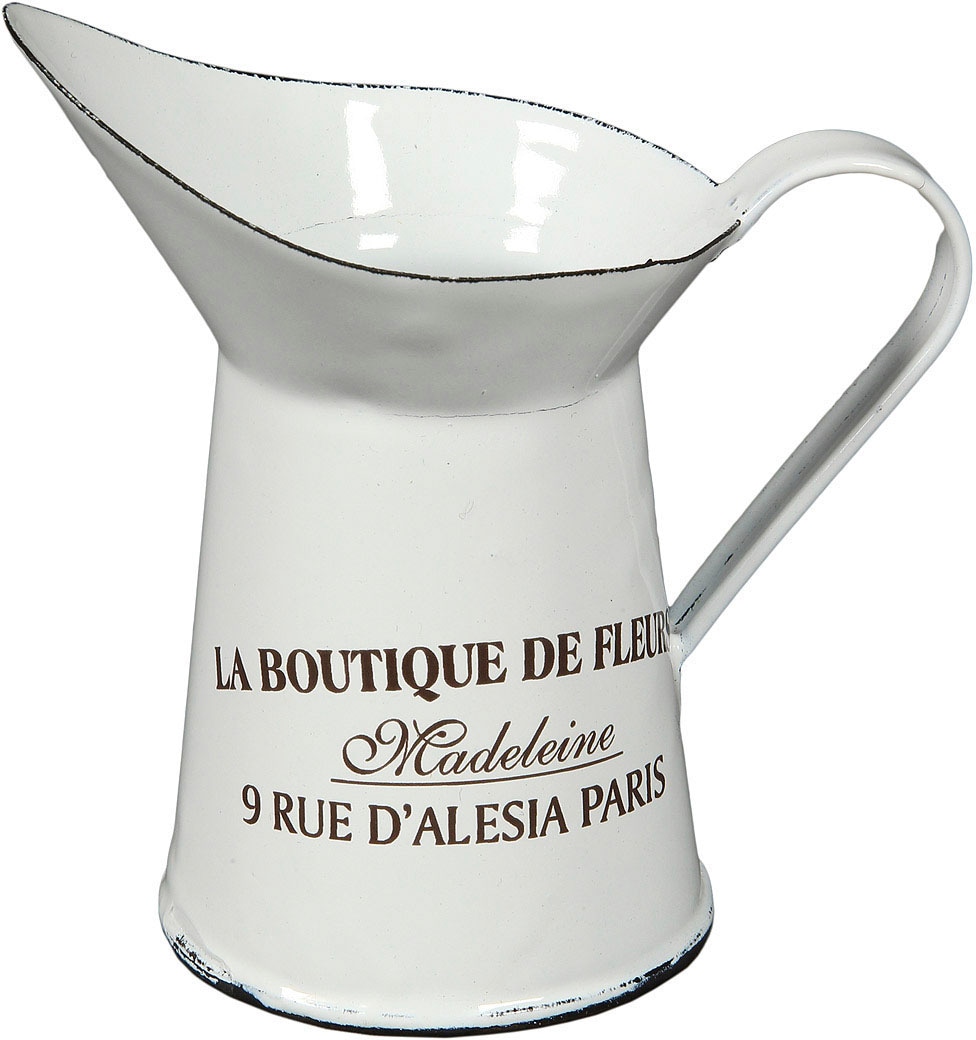Ambiente Haus Kanne "Krug aus Emaille klein in antikweiß" 1 Stk. tlg. für In- u. Outdoor, Krug mit schwarzem französischem Aufdruck