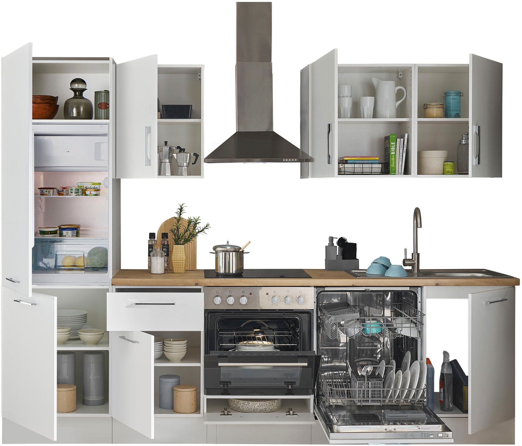 BASIC by Balculina Küchenzeile »Turin« Breite 280 cm, wahlweise mit E-Geräten