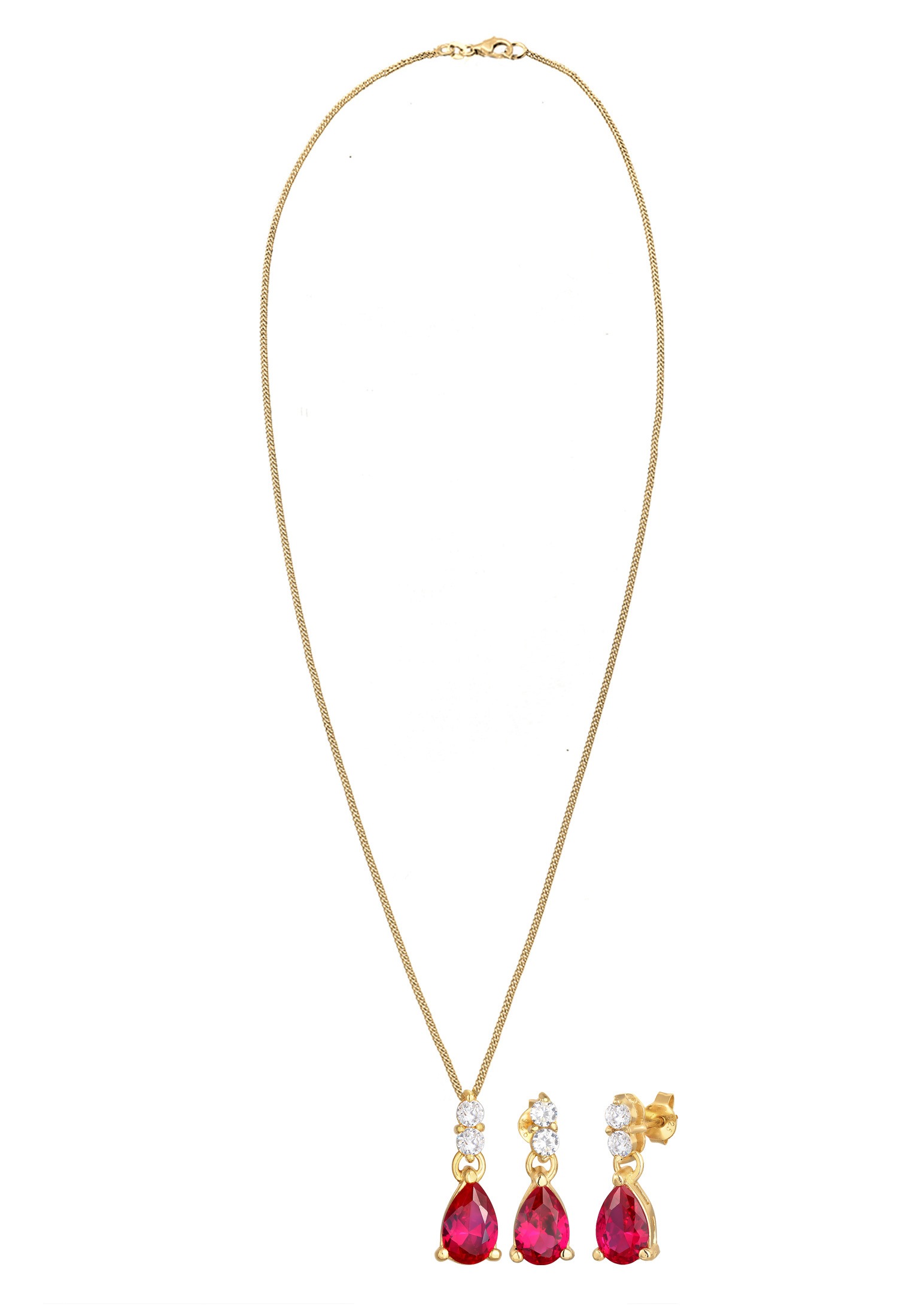 Elli Premium Ohrring und Ketten Set »Schmuckset Kette Ohrhänger Syn. Rubin Zirkonia 925 Silber« ()