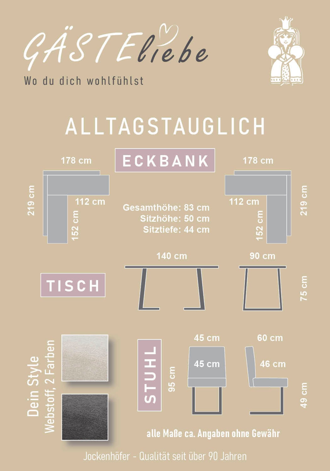 OTTO home Eckbankgruppe »Tisch, Bank und 2 Stühle, Taschenfederkern« Set, 4 tlg. Tisch (140x90cm) schwarz, Bank und Stühle anthrazit oder beige