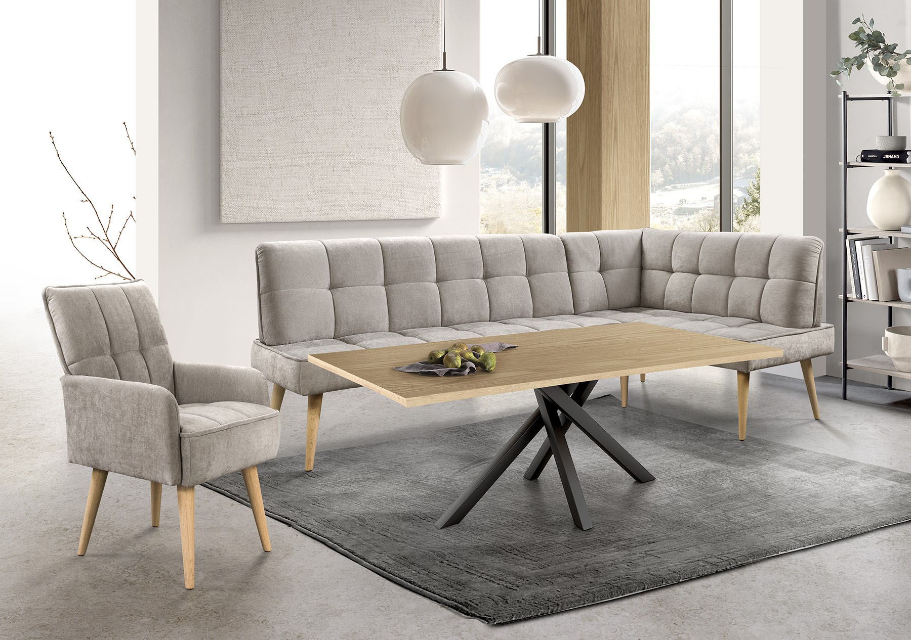 exxpo - sofa fashion Eckbank "Latte" moderne Sitz- und Rückensteppung, bequem und elegant, hoher Holzfuß