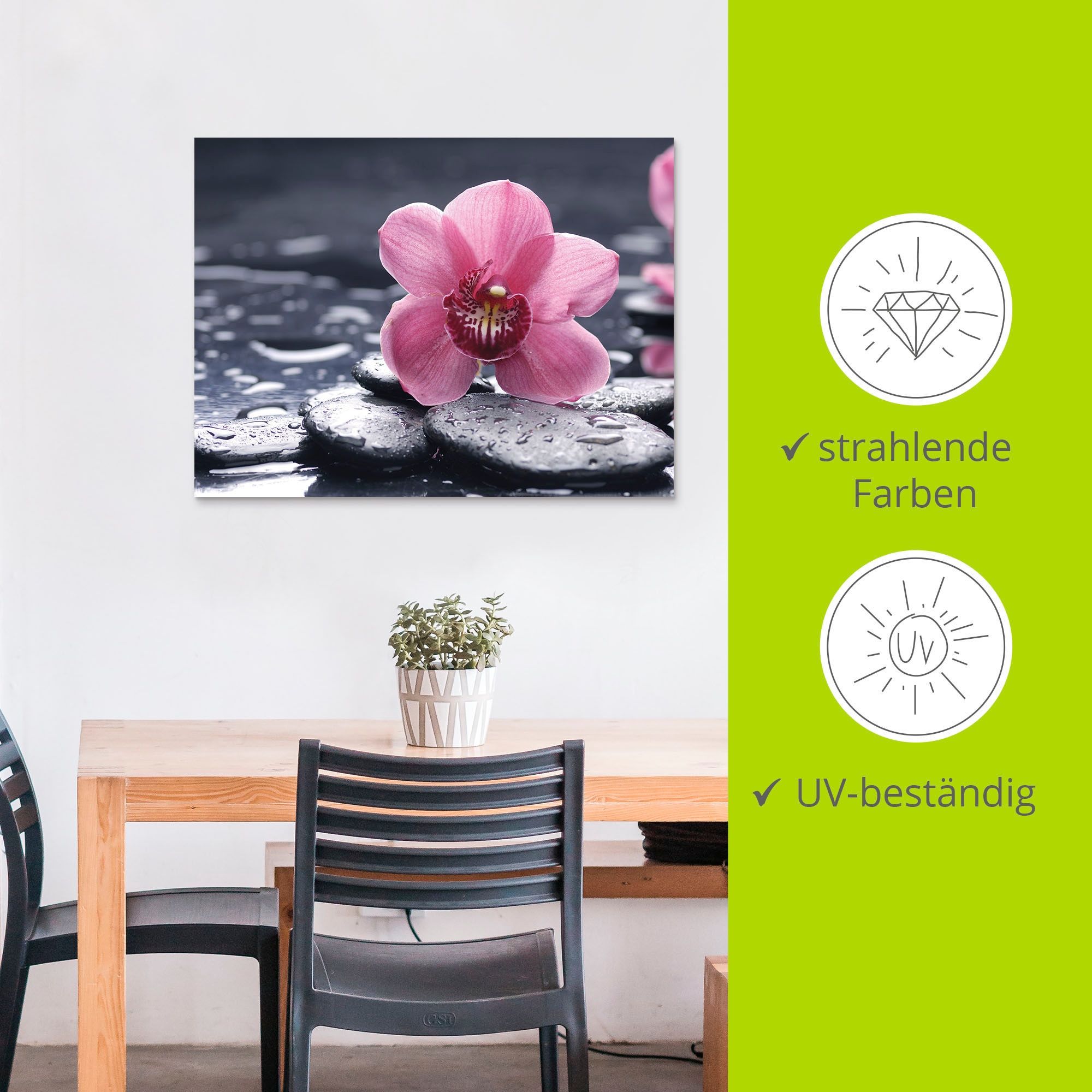 Artland Wandbild »Stillleben mit Kiesel und einer Orchidee«, Blumen, (1 St.), als Alubild, Outdoorbild, Leinwandbild, Poster, Wandaufkleber