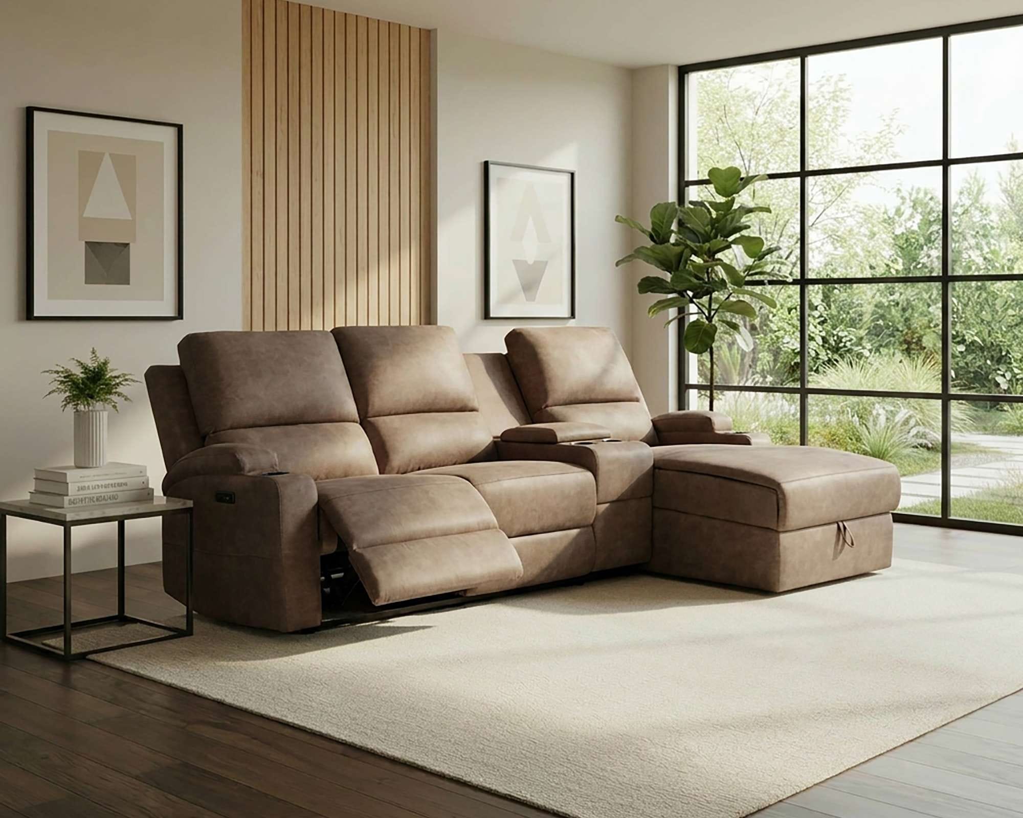OTTO home Ecksofa "NAPORI Microfaser, Multimediasofa, 3er Kinosessel XXL, L-Form" Kinosofa, manuelle o. elektr. Relaxfunktion, Staufach, Getränkehalter