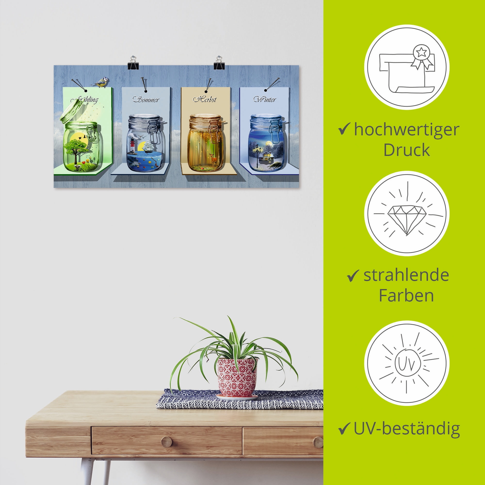 Artland Wandbild »Jahreszeiten in Gläsern«, Vier Jahreszeiten, (1 St.), als Leinwandbild, Poster, Wandaufkleber in verschied. Größen