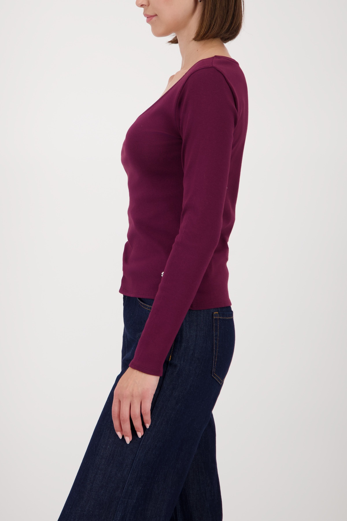 Monari Langarmshirt "Shirt Rippe Schmuck" Mit weitem Rundhalsausschnitt günstig online kaufen