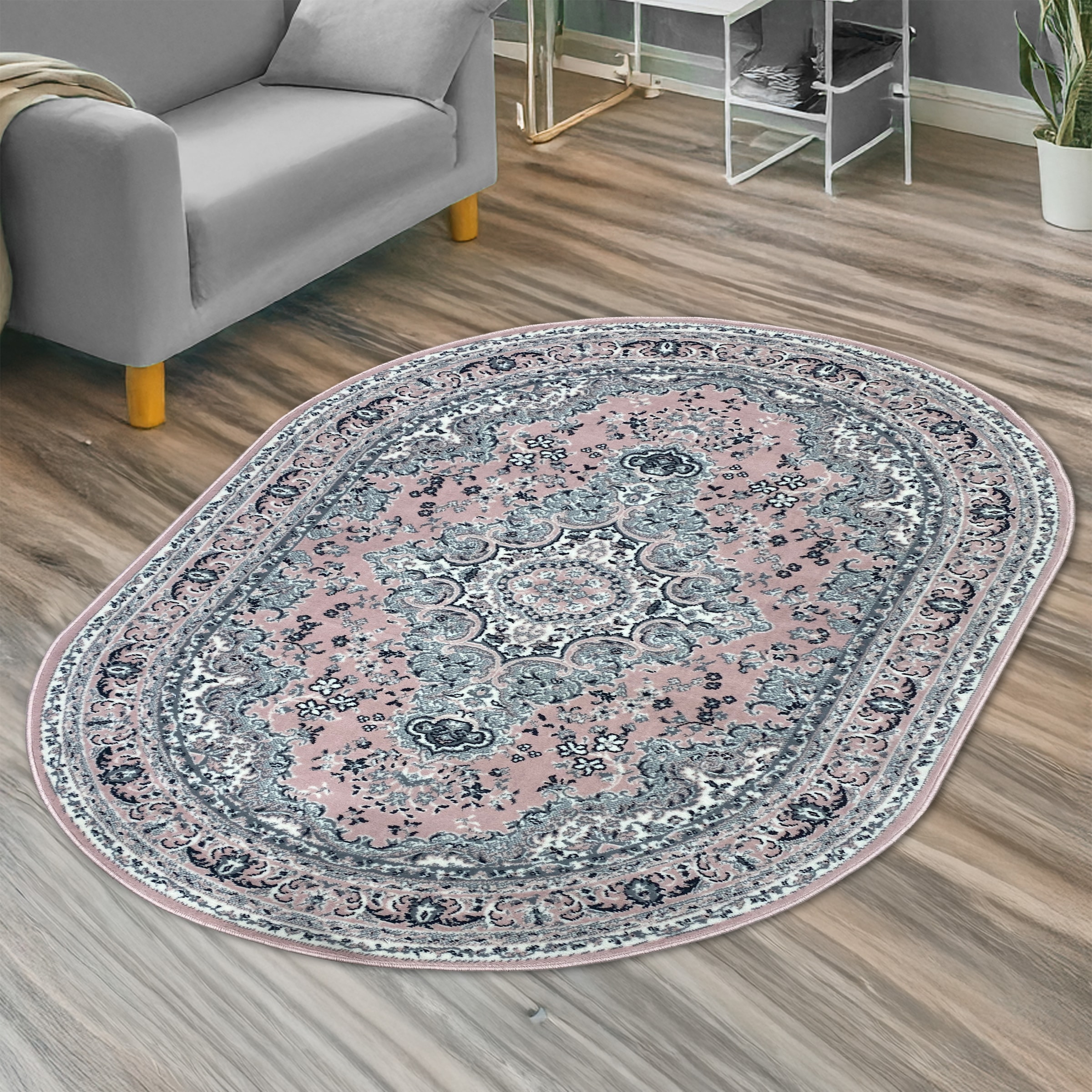 my home Teppich »Oriental, Made in Belgium« oval 7 mm Höhe Orient-Optik, mit Bordüre, Kurzflor, pflegeleicht, elegant