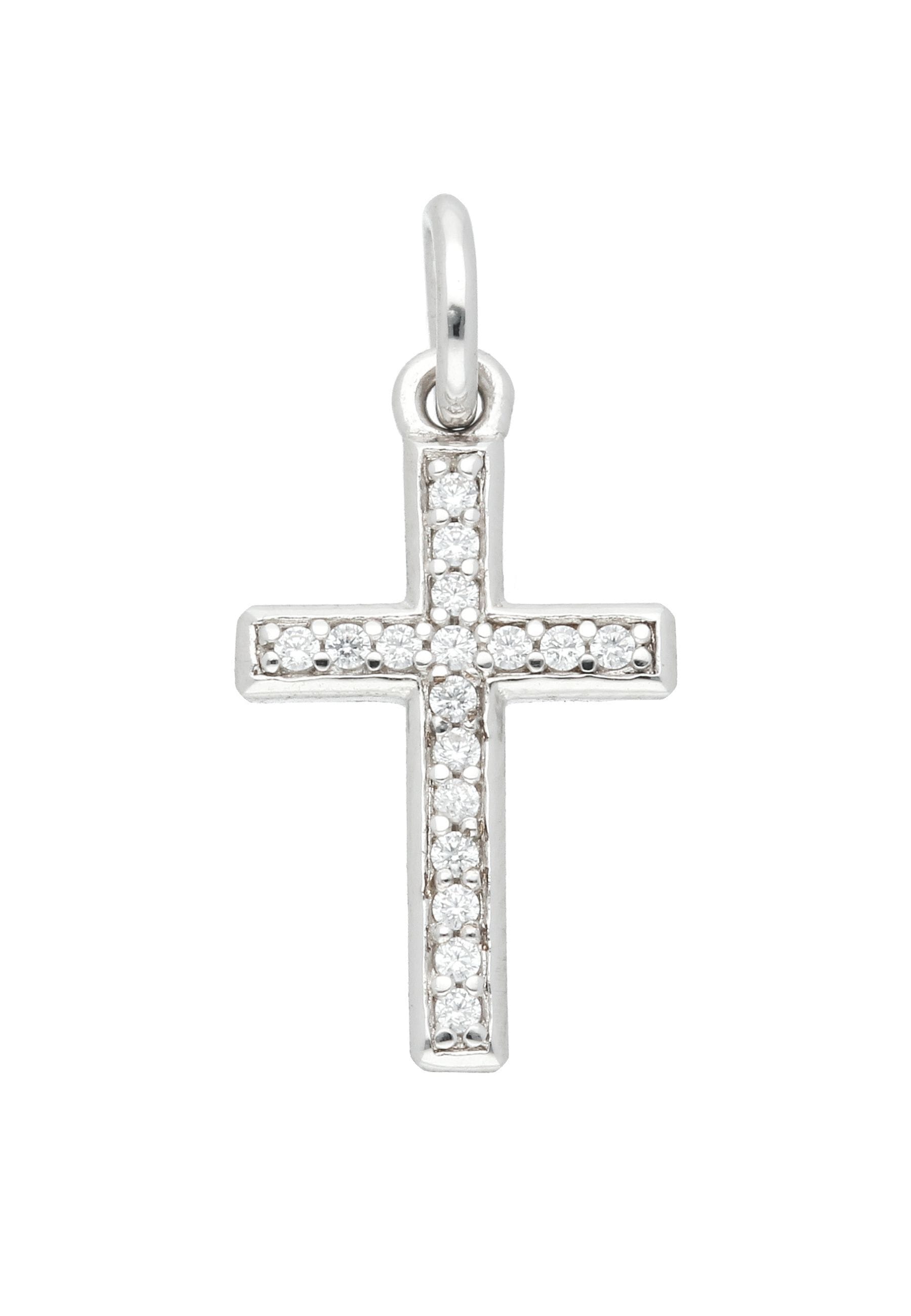 ADELIA ́S Damen Kreuzanhänger "Damen & Herren 925 Silber Kreuz Anhänger mit Zirkonia", Silber 925 (Sterlingsilber), silber, Silber 925