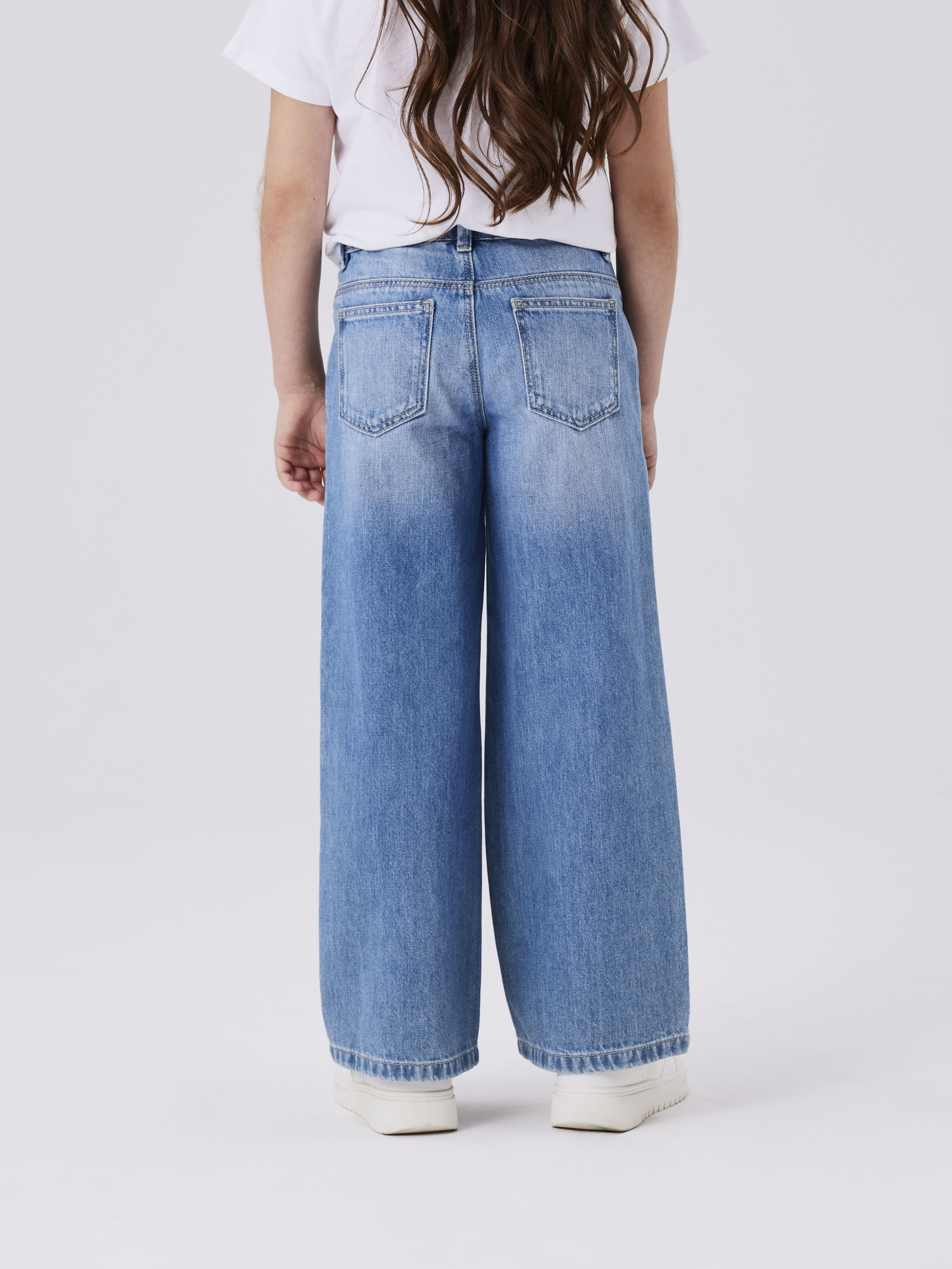 Name It Weite Jeans "NKFROSE für Mädchen mit weitem Bein und klassischem Sitz" normal, Denim, Abriebeffekte, Reißverschluss