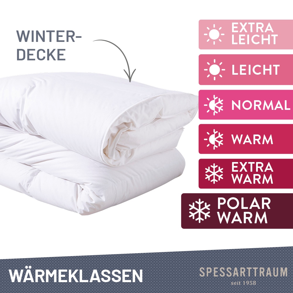 SPESSARTTRAUM Daunenbettdecke »Arosa Bettdecke min 135x200 cm & weitere Größen«, polarwarm, Füllung 90% Daunen & 10% Federn, Bezug 100% Baumwolle, (1 St.), Bettdecke Winter, Sommer, Made in Germany