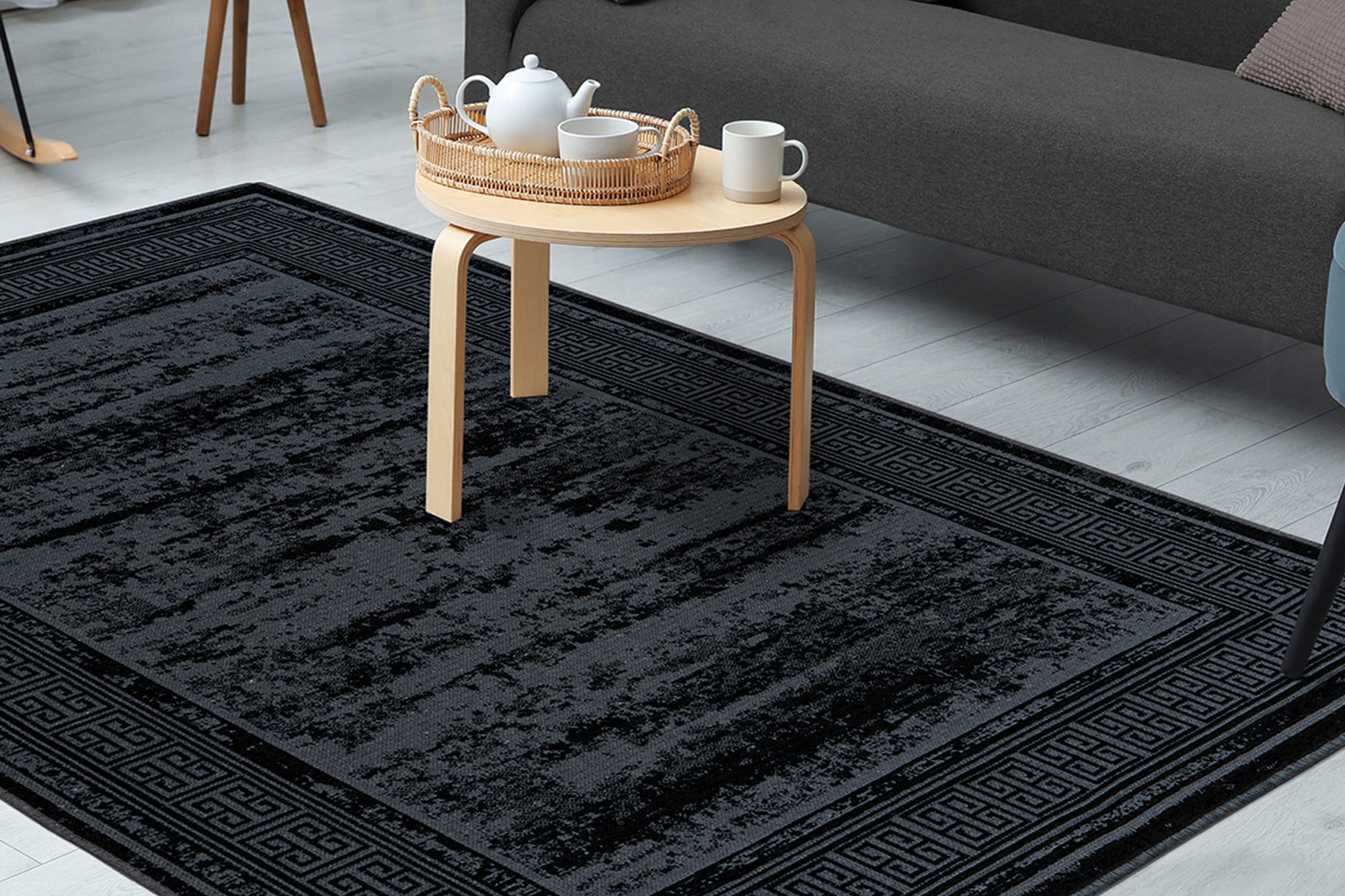 Teppich KAYOOM "Kalea 325", schwarz, B:80cm H:8mm L:150cm, Polyester, Teppiche, Teppich, Flachgewebeteppich mit Relief-Design, Used-Look, moderne Farben