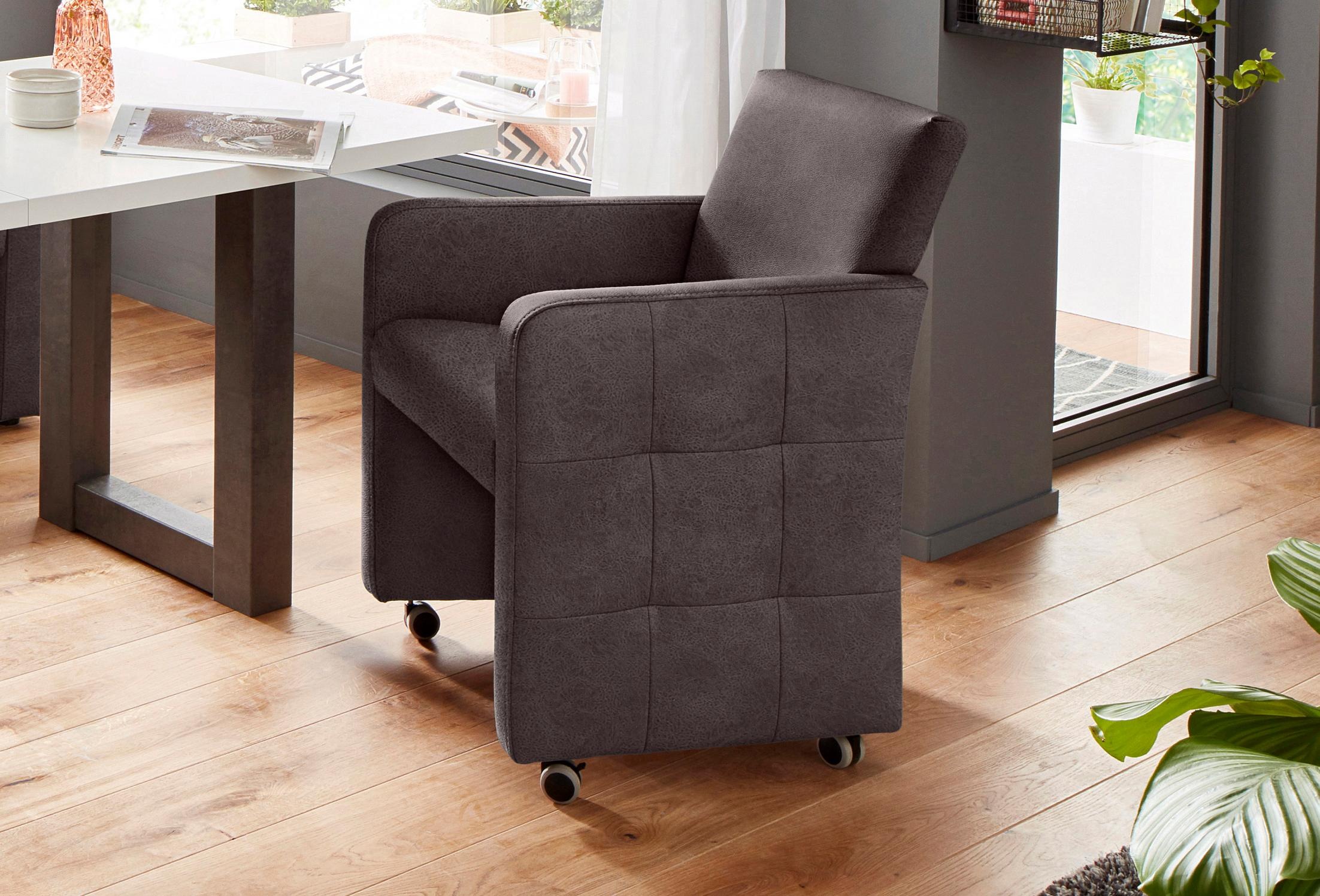 exxpo - sofa fashion Sessel »Barista Clubsessel auf Rollen, schmale Armlehnen, aktuelles Design«, bequem und komfortabel, Breite 61 cm