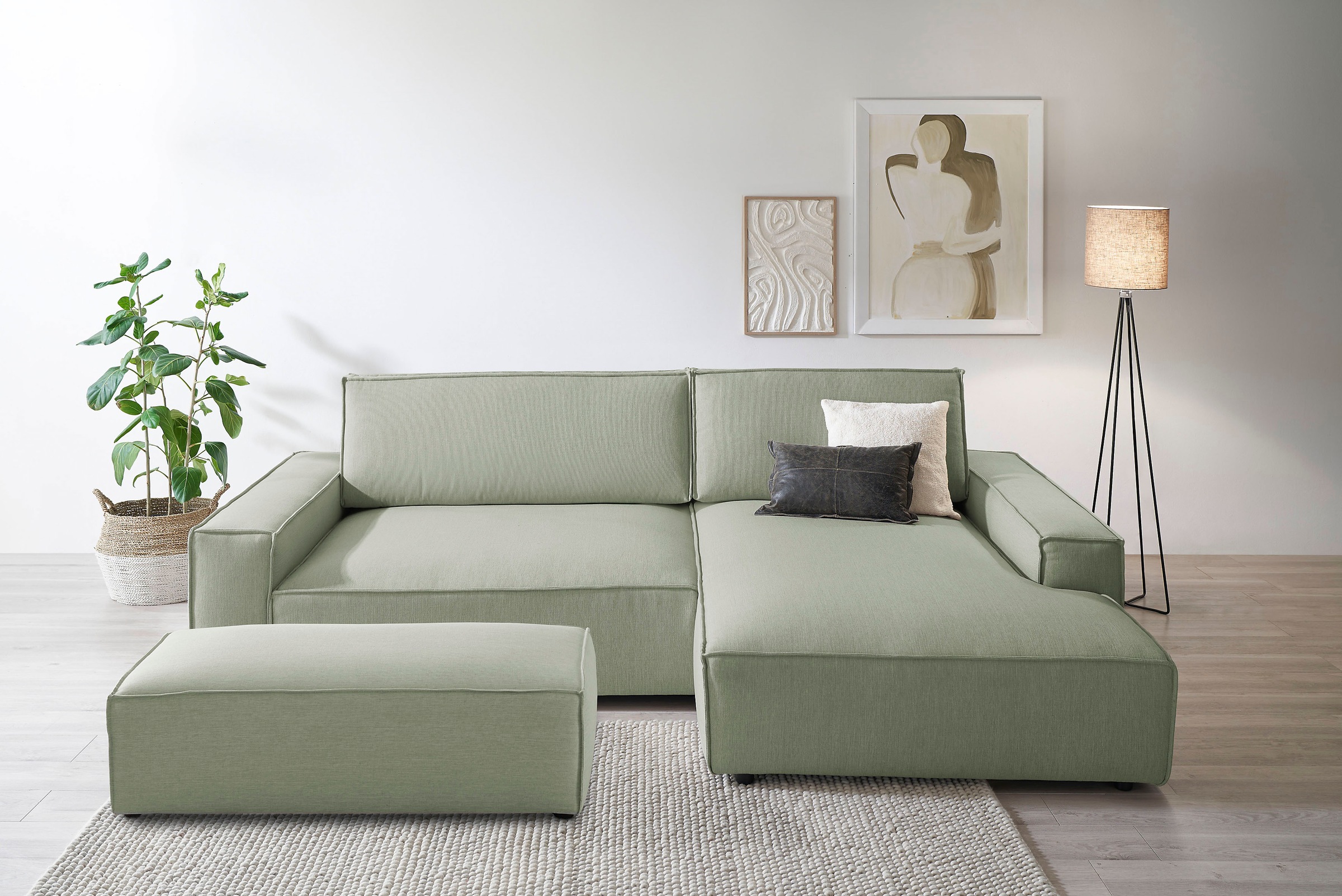 Home affaire Polsterecke »NEU: SHERWOOD XXL tief, L-Form mit Schlaffunktion, Big-Sofa mit Hocker«, (Set, 2 St.), stellbar zum Schlafsofa (Krokodilverbinder), Cord, Leinenoptik