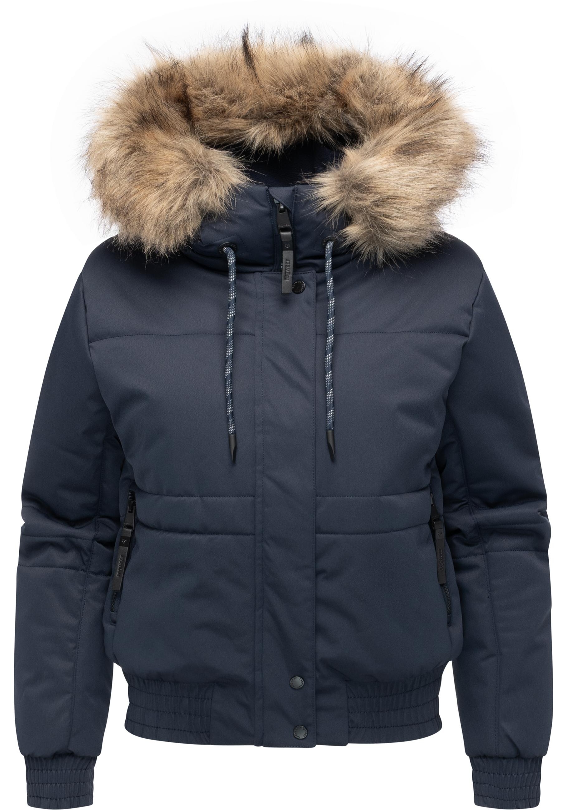 Ragwear Winterjacke "Deluxia YOUMODO" mit Kapuze modische Damen Bomberjacke mit Kunstfell
