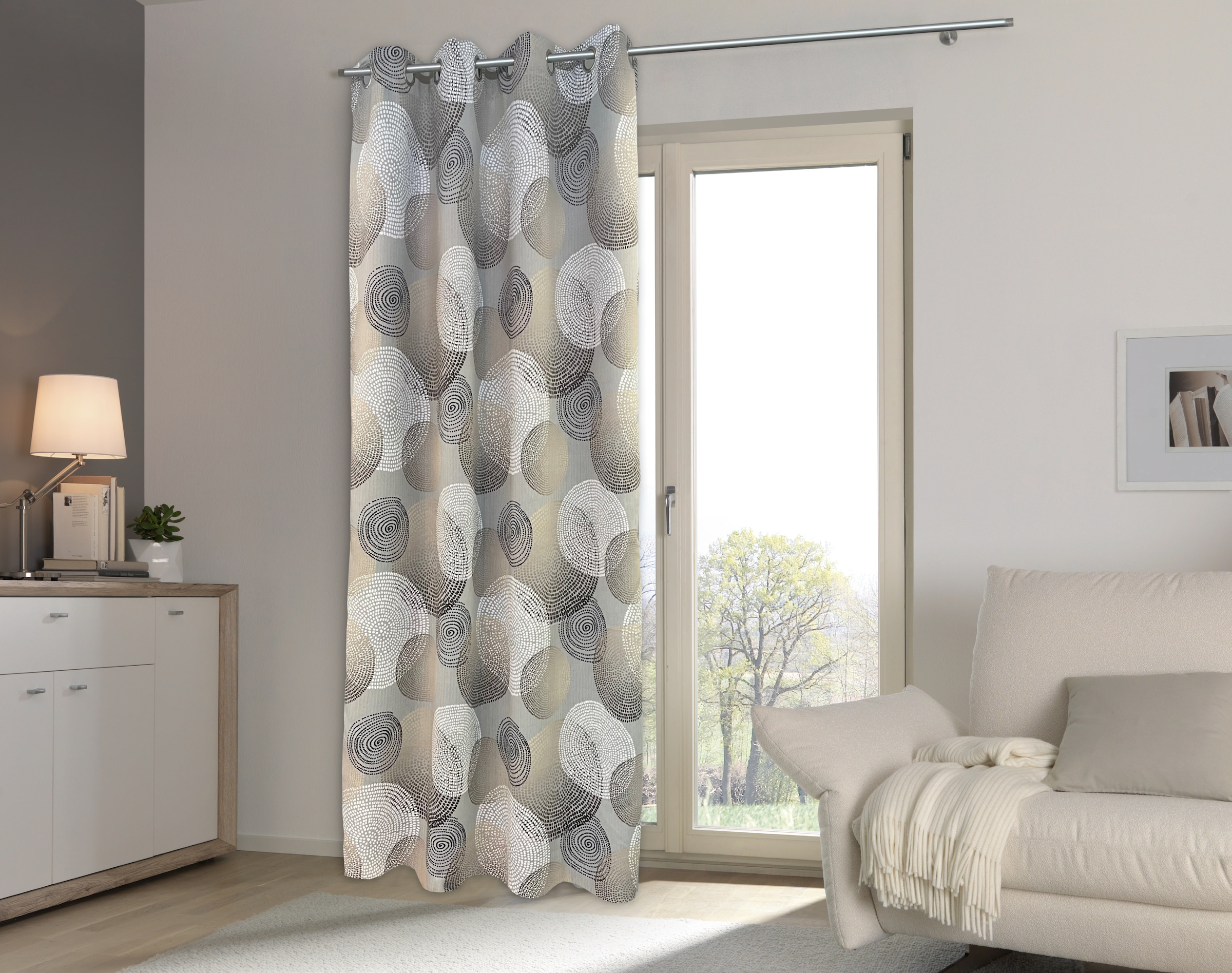 Verdunkelungsvorhang HOME WOHNIDEEN, B:135cm H:245cm, beige, Polyester, Gardinen, "GINNY", BEDRUCKT,VERDUNKLUNSGVORHANG,ÖSEN