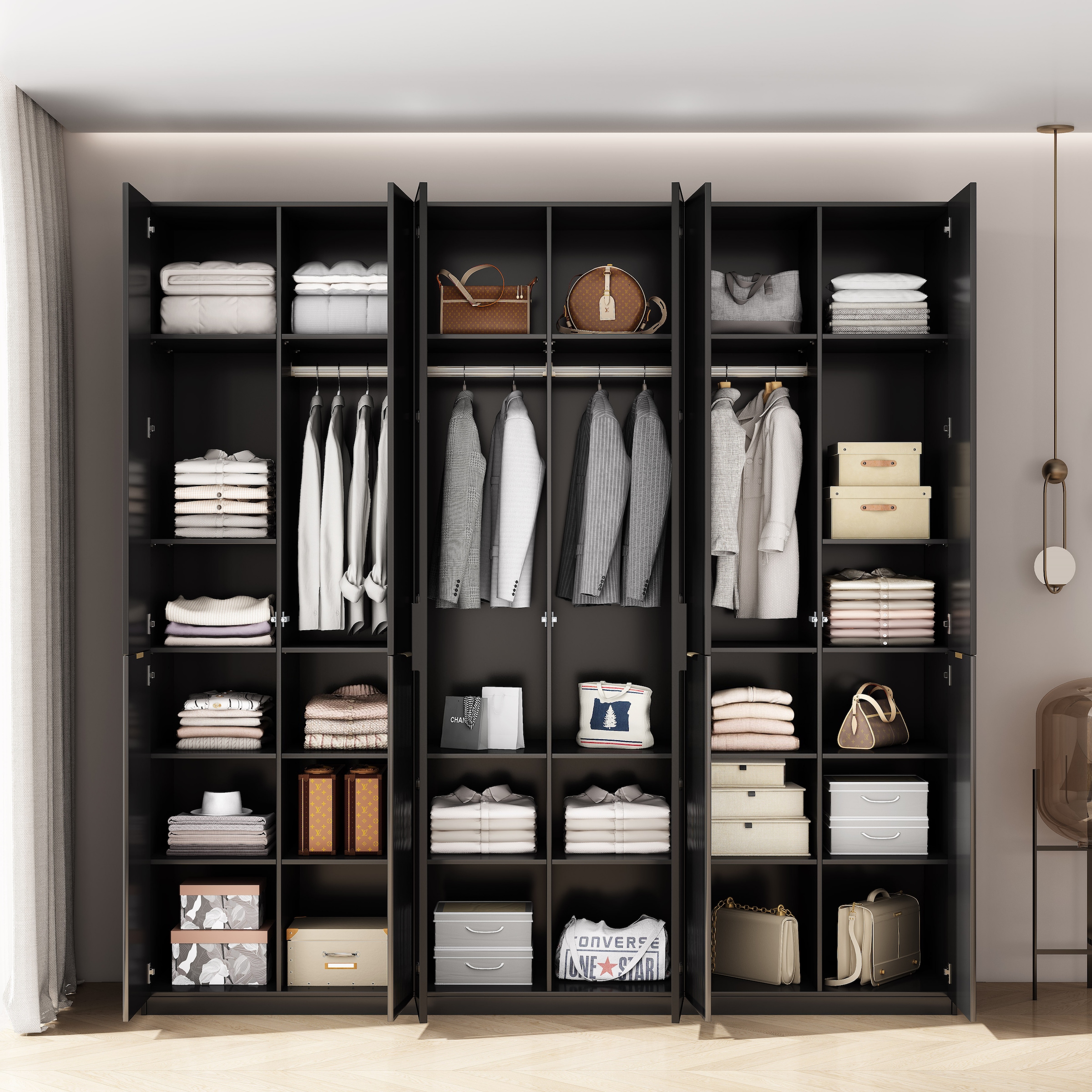 OTTO home Kleiderschrank »Jorella Schlafzimmerschrank Garderobe mit Softclose Türen Glastüren« eleganter Schlafzimmerschrank Rillendesign Trend Breite 241cm Grauglas