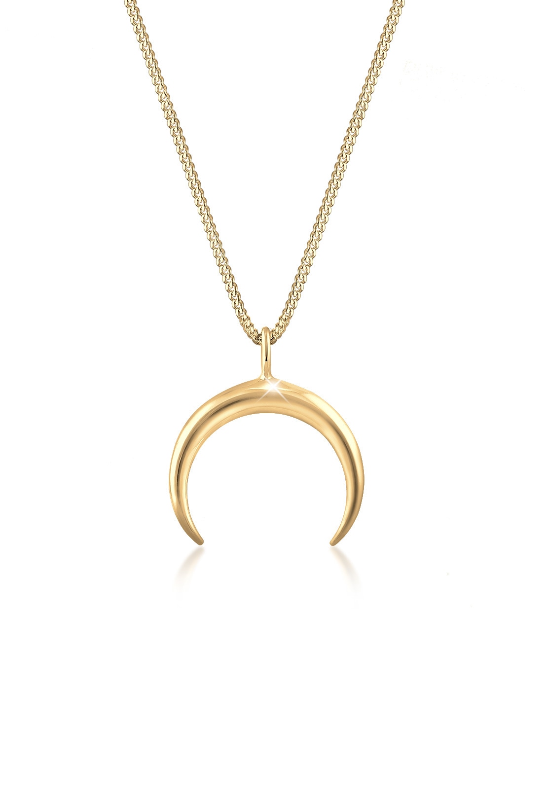 "Kette mit Anhänger ELLI ""Halskette Kette Anhänger Halbmond Fein 925 Silber"" Gr. 55, gold, Halsketten, Damen, 55, ohne Stein, Silber 925
