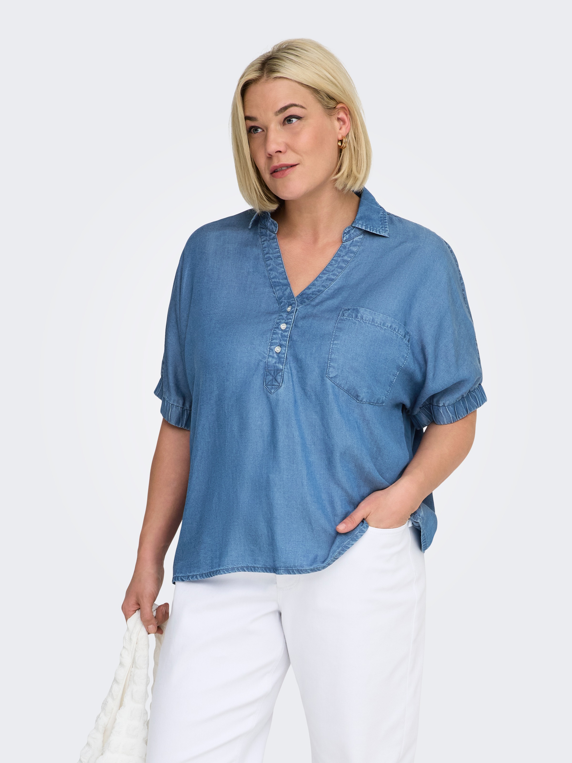 ONLY CARMAKOMA Jeansbluse "CARCHARIS LIFE CAP SLEEVE SHIRT PNT" im Denim Lo günstig online kaufen