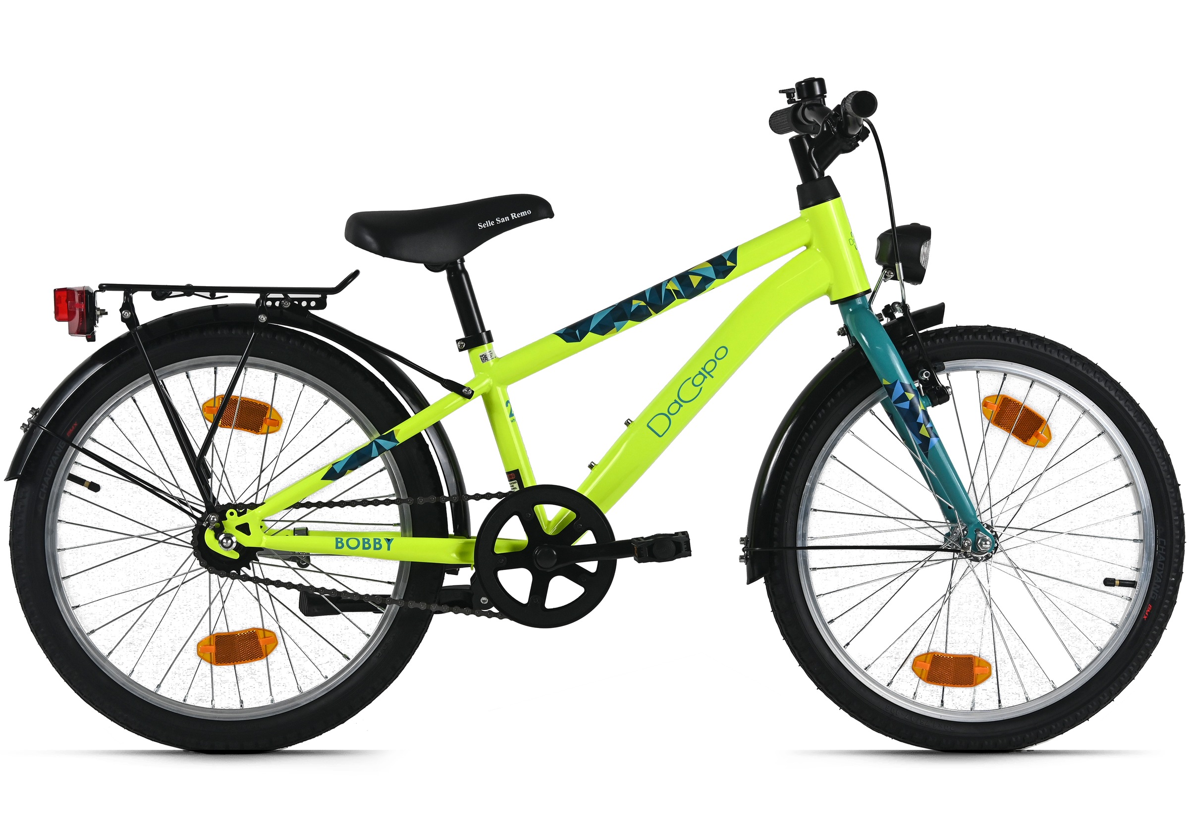 DACAPO Kinderfahrrad "20" Bobby Gelb 1 Gang RH 27 cm mit Beleuchtung - Ab 6 Jahre", 27cm, 20 Zoll (50,80cm) hinten: 20 Zoll (50,80cm)gelb, grün,