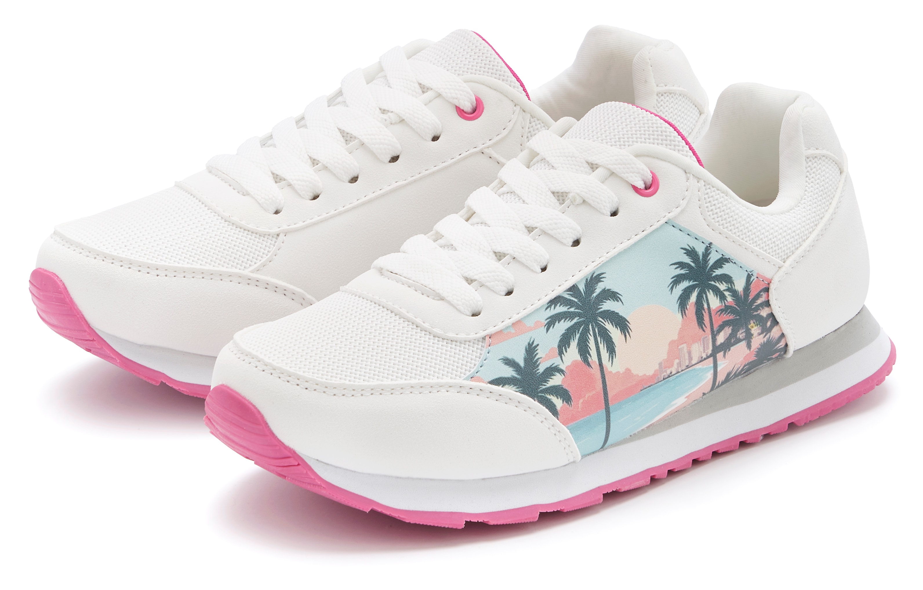 LASCANA Sneaker "Freizeitschuh, Schnürhalbschuh," NEU mit raffiniertem Städte-Druck und herausnehmbarer Innensohle
