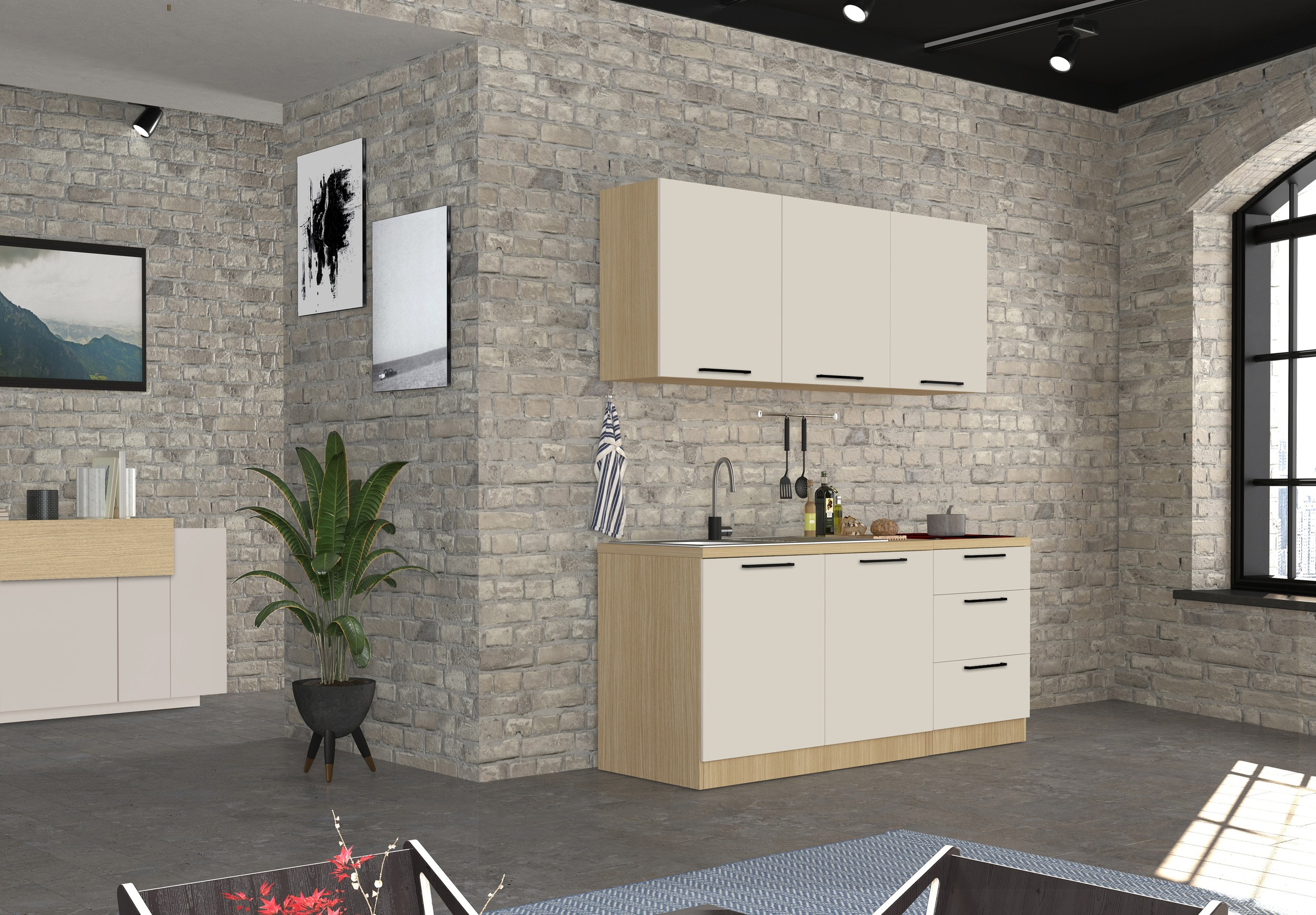 KOCHSTATION Spülenschrank "Luna, Unterschrank für Spüle, Küchenspülenschrank, Made in Italy" B/T/H: 120×60×85 cm, inklusive Einbauspüle und Siphon