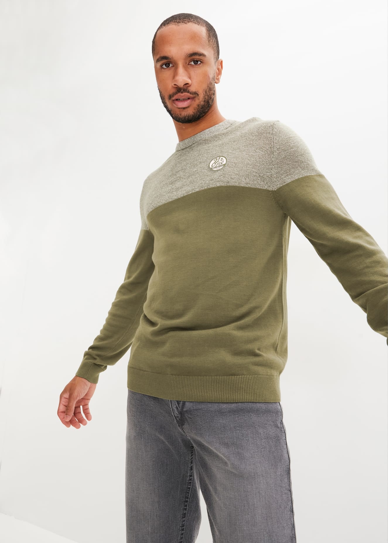 CATAMARAN Herren Rundhalspullover "Pullover"khaki, meliert, Gr. 60, meliert, unifarben, 50% Baumwolle, 50% Polyacryl, Pullover